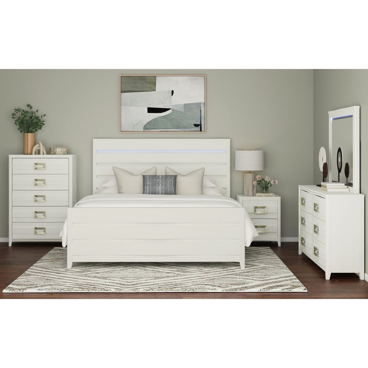 Tobias Queen Bed with LED in White – SKU B-15990-7-QBL | Elements