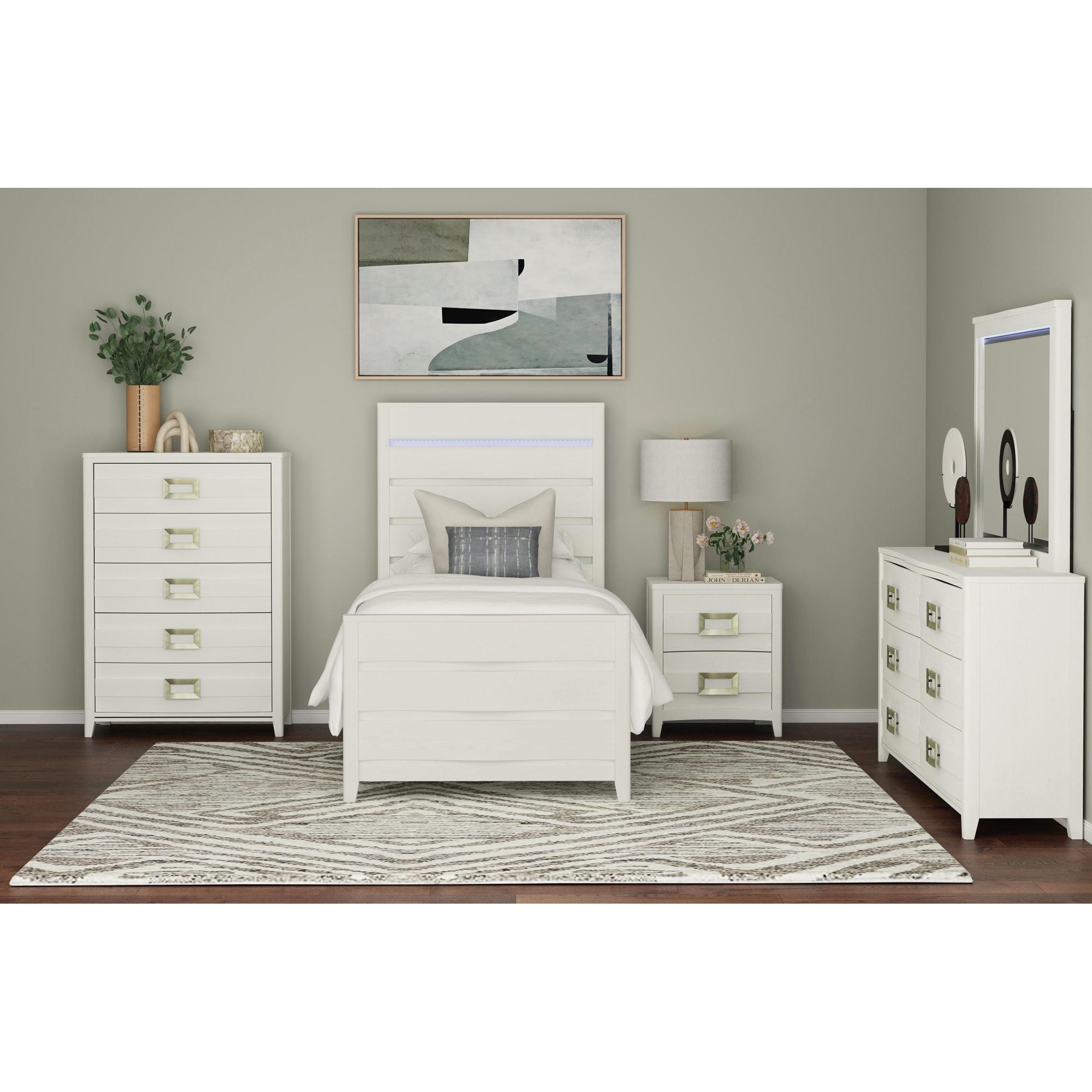 Tobias Dresser and Mirror Set with LED in White – SKU B-15990-7-DRMR | Elements