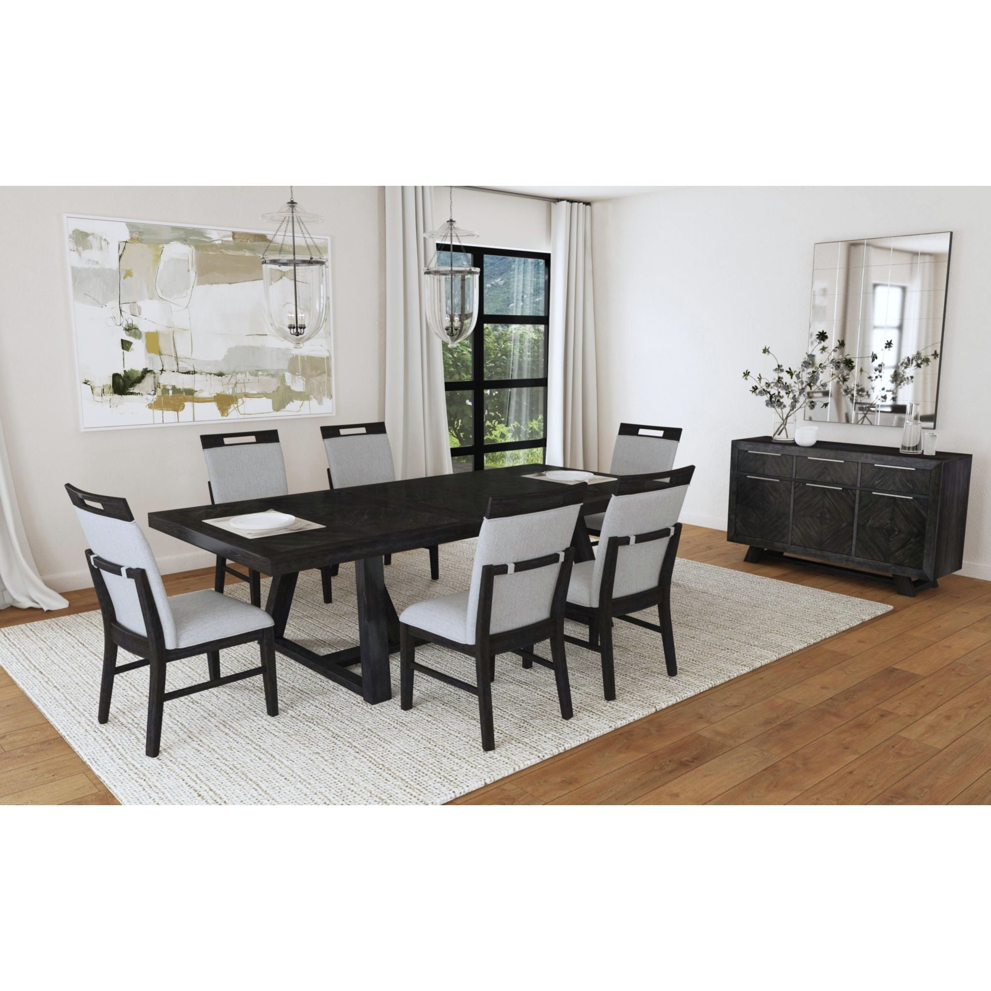Transcend Dining Side Chair with Light Grey Fabric in Charcoal (2 Per Carton)