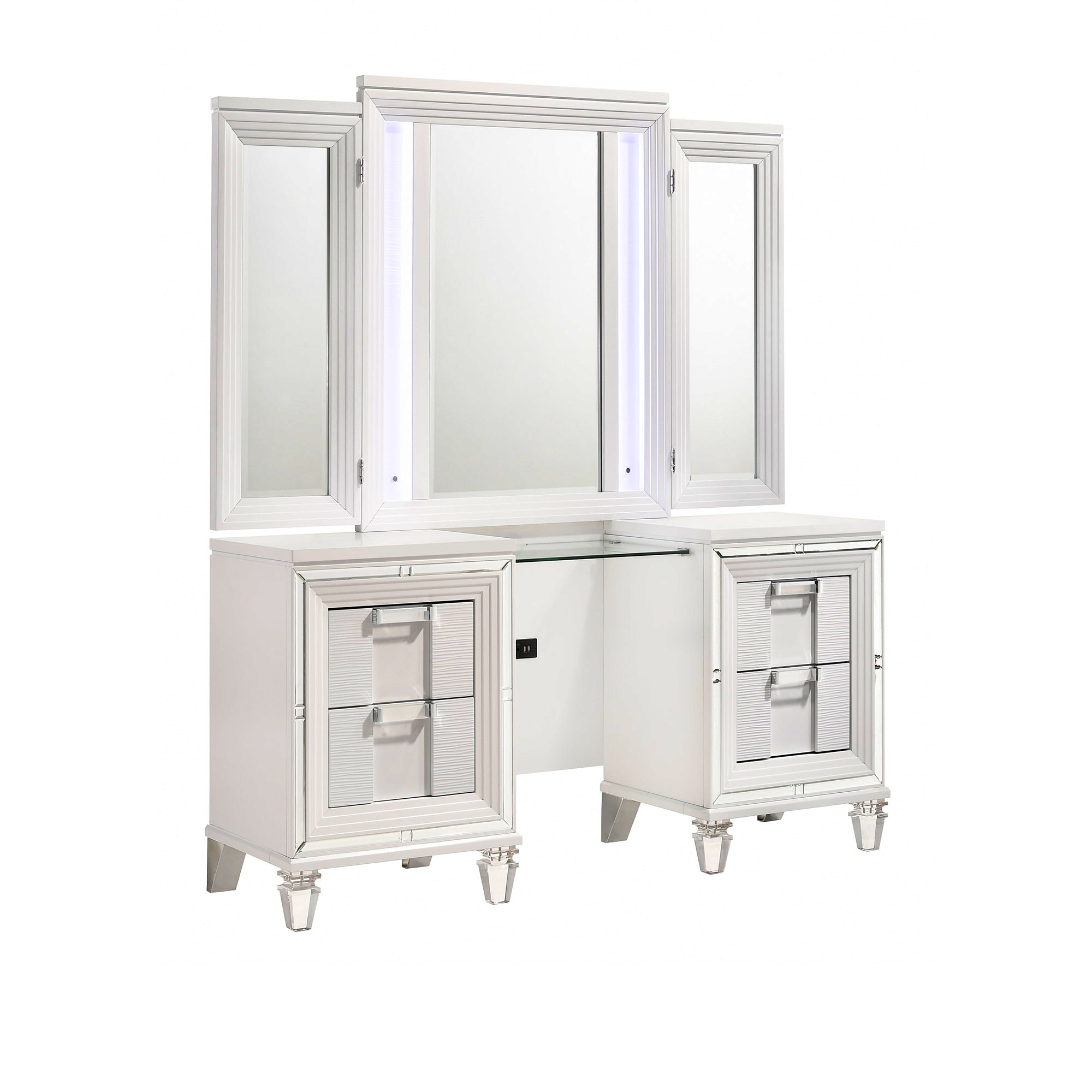 Twenty Nine Dressing Set w/LED & USB Plug in White with Stool