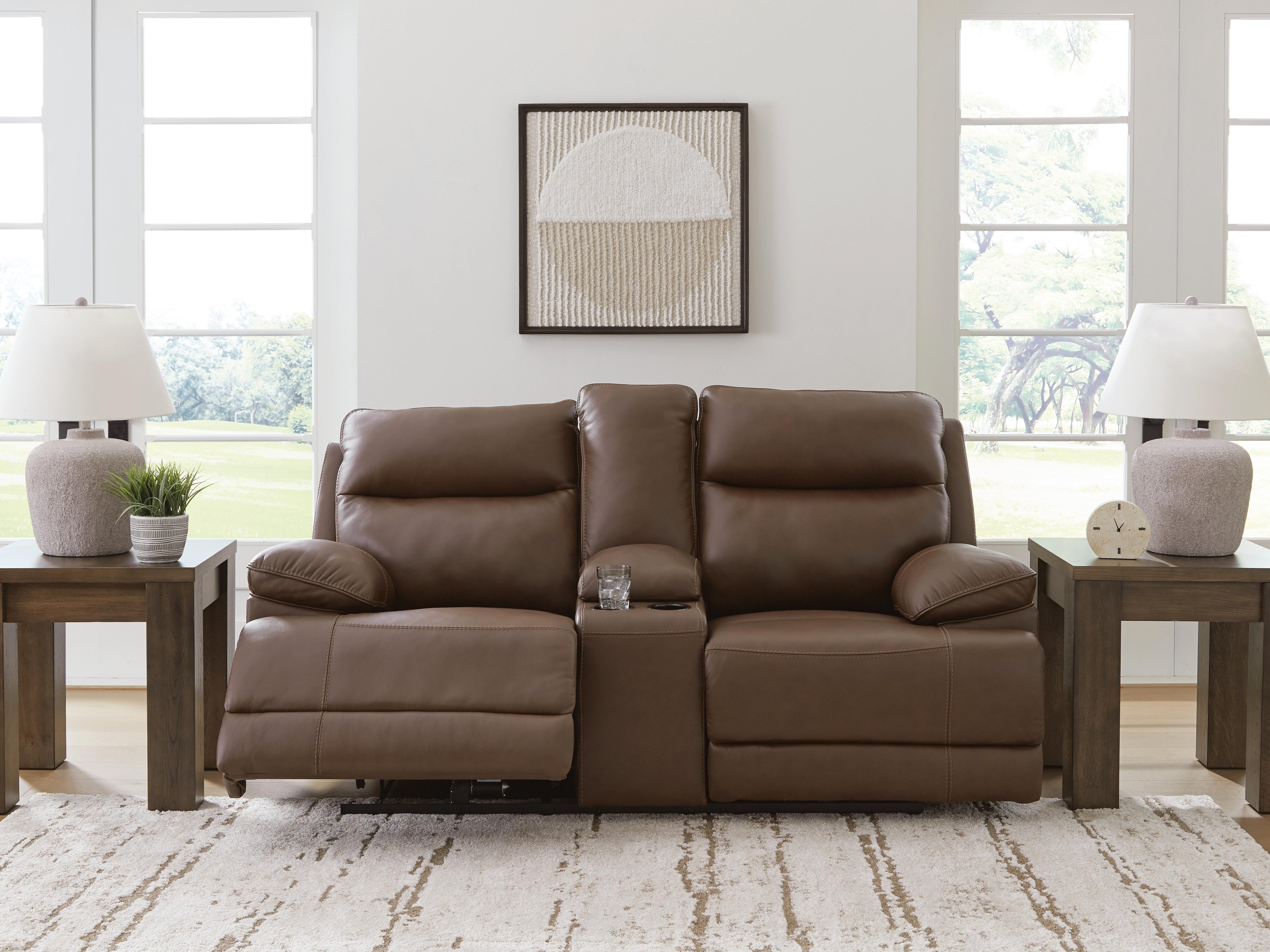 Dar Furniture - Ashley Furniture - VonRyan Power Reclining Loveseat - PWR REC Loveseat/CON/ADJ HDRST / Tobacco - U1040018