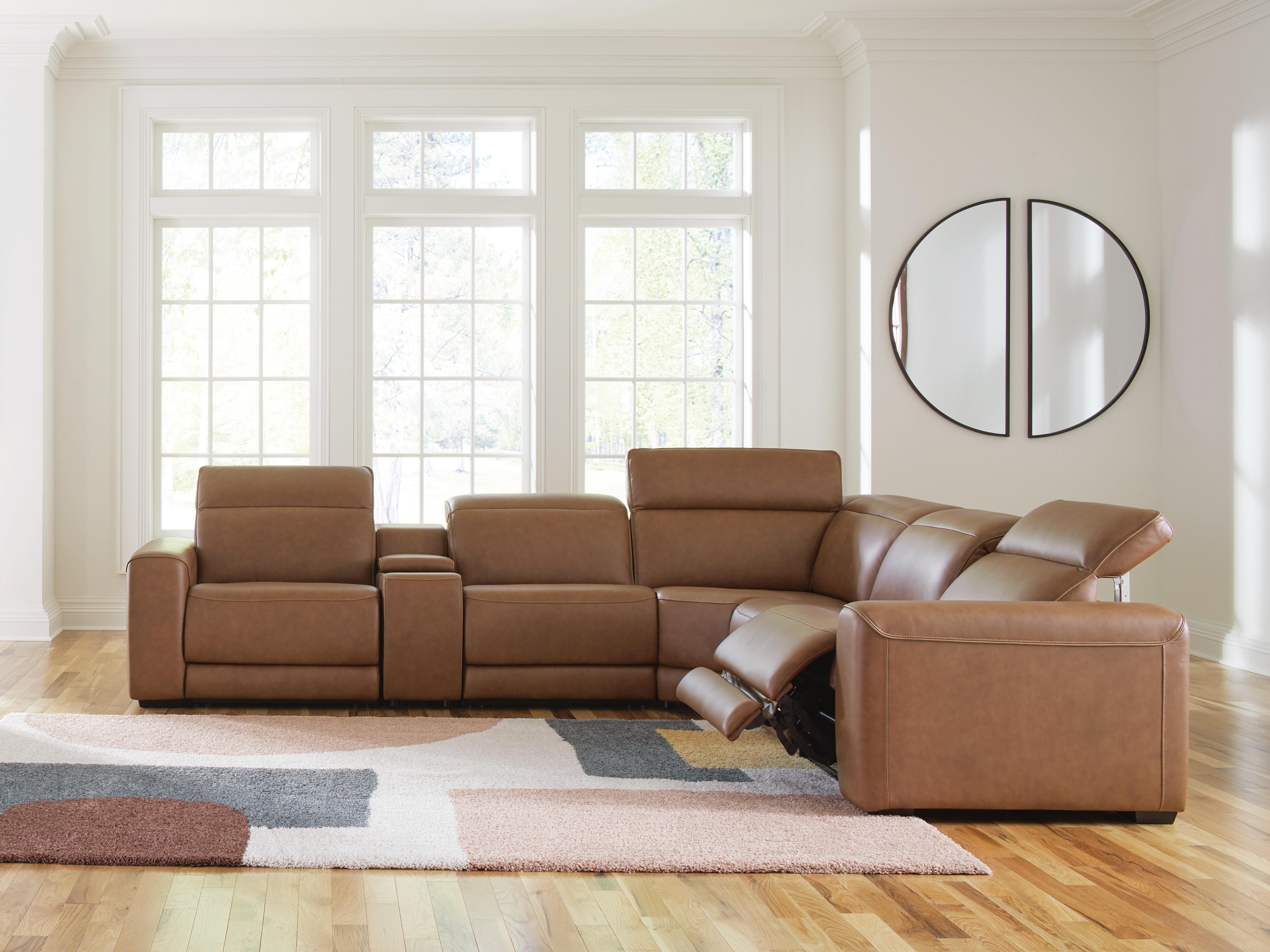 Dar Furniture - Ashley Furniture - Magic Man 6-Piece Power Reclining Sectional with Console - 6-Piece Power Reclining Sectional with Console / Caramel - PCU10700S14