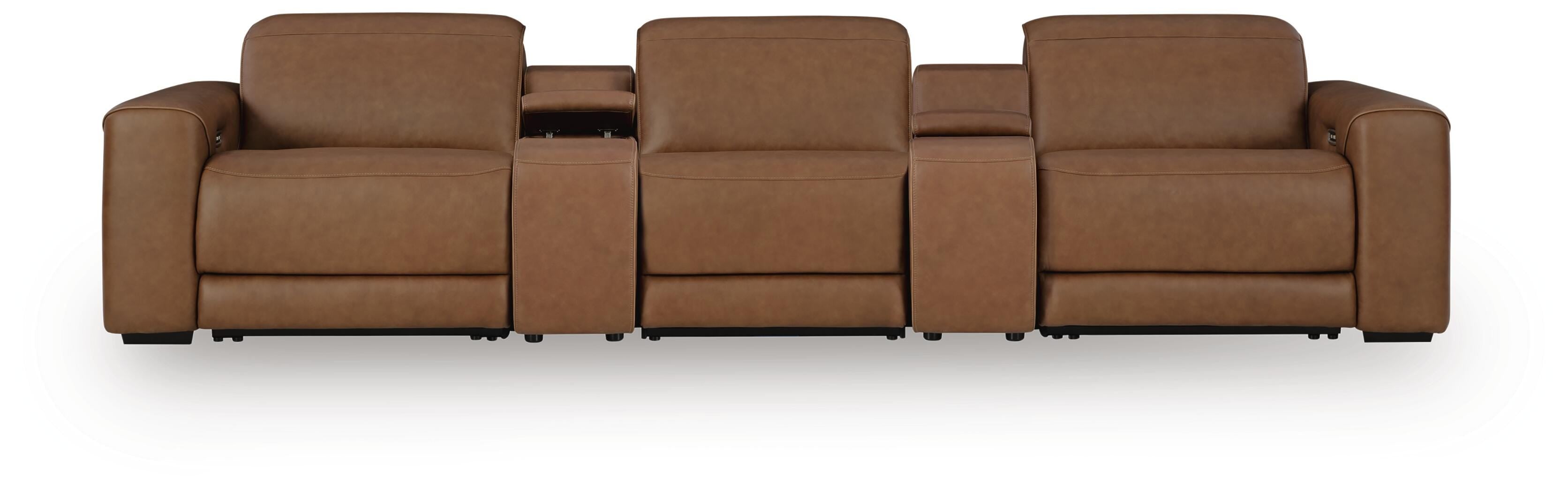 Dar Furniture - Ashley Furniture - Magic Man 5-Piece Power Reclining Sectional with Console - 5-Piece Power Reclining Sectional with Console / Caramel - PCU10700S10