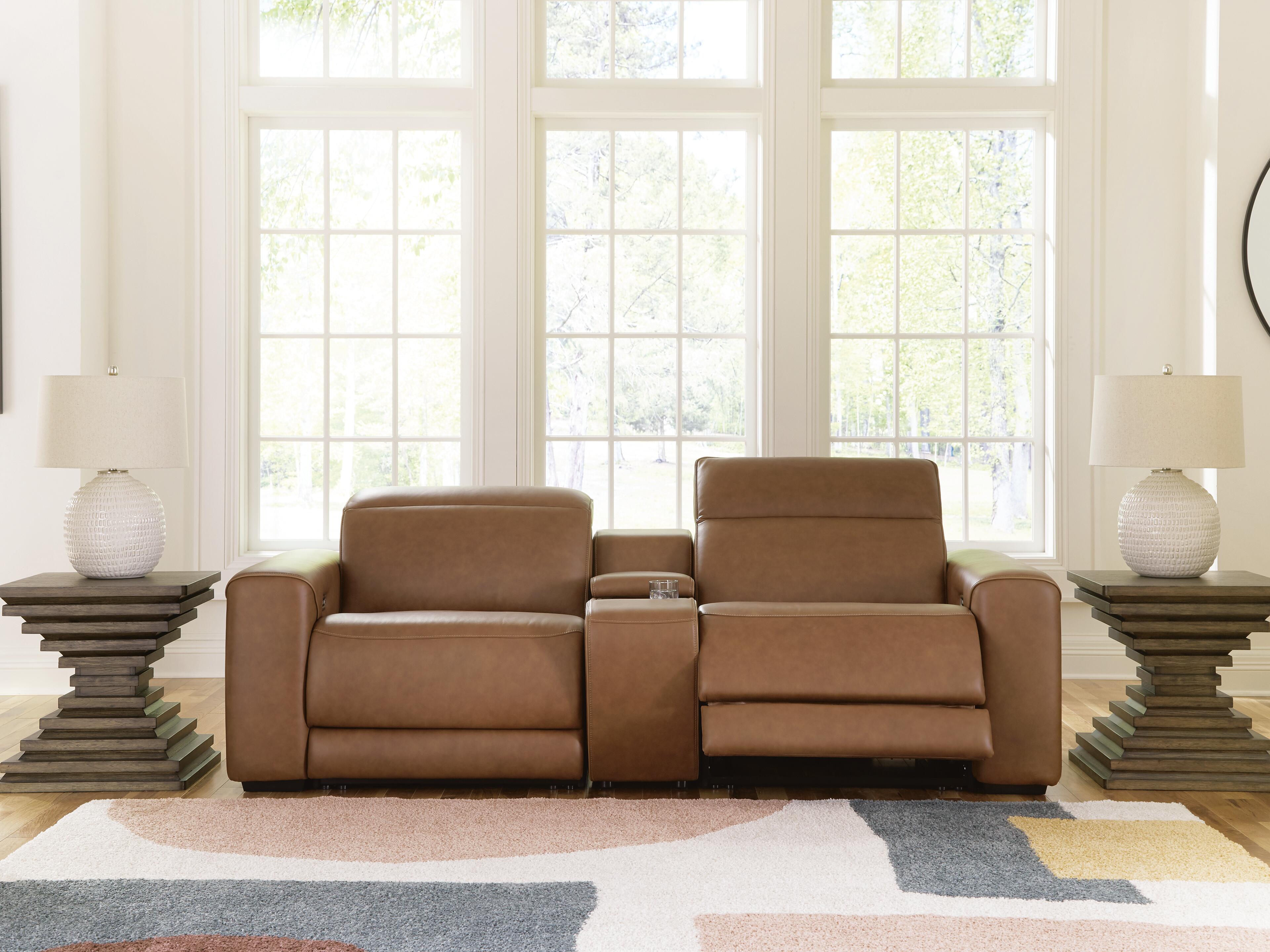 Dar Furniture - Ashley Furniture - Magic Man 2-Piece Power Reclining Sectional Loveseat with Console - 2-Piece Power Reclining Sectional Loveseat with Console / Caramel - PCU10700S3