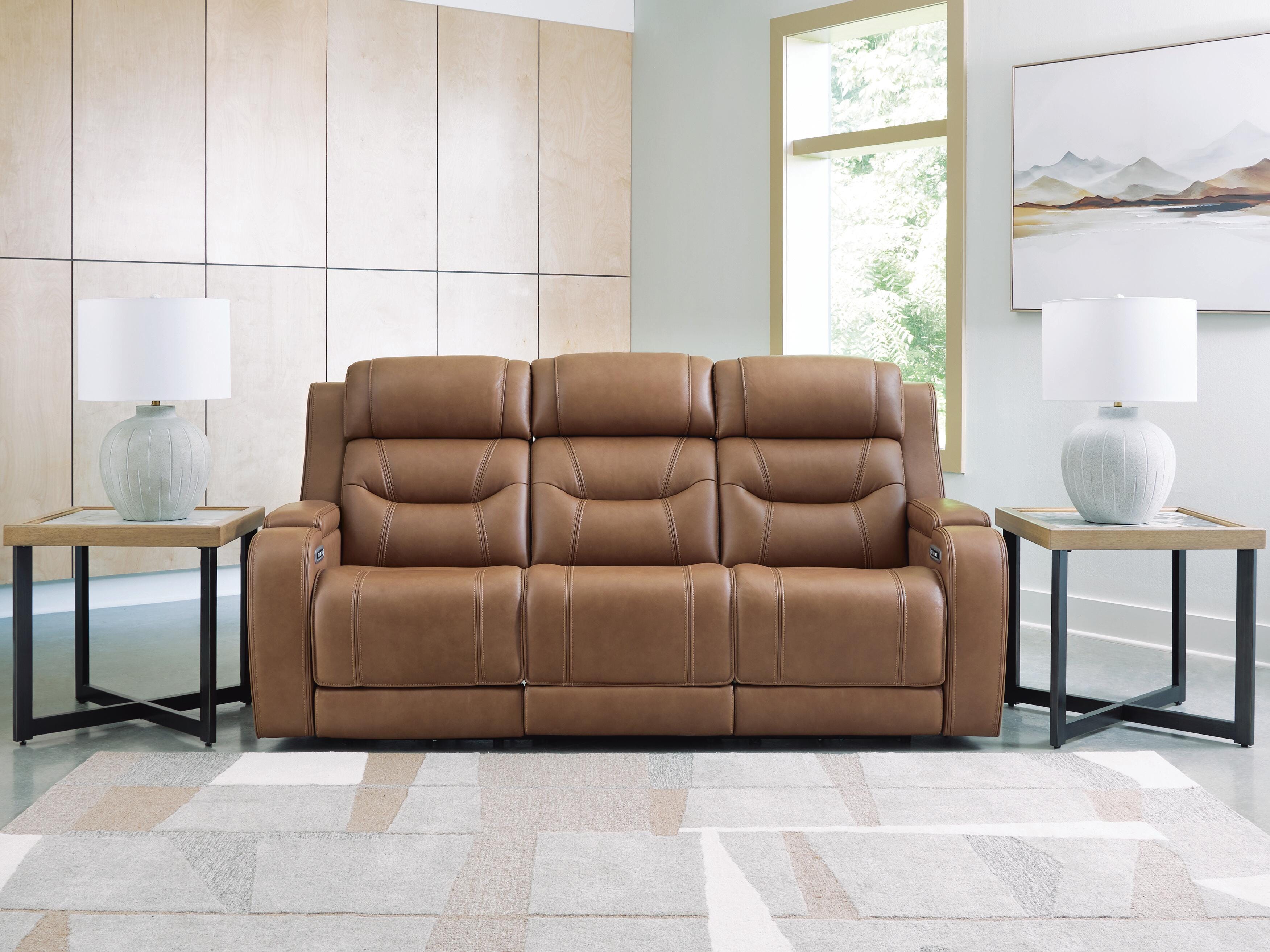 Dar Furniture - Ashley Furniture - Knightington Power Reclining Sofa with Audio Seating - PWR REC Sofa w/Audio Seating / Caramel - PCU1160015A