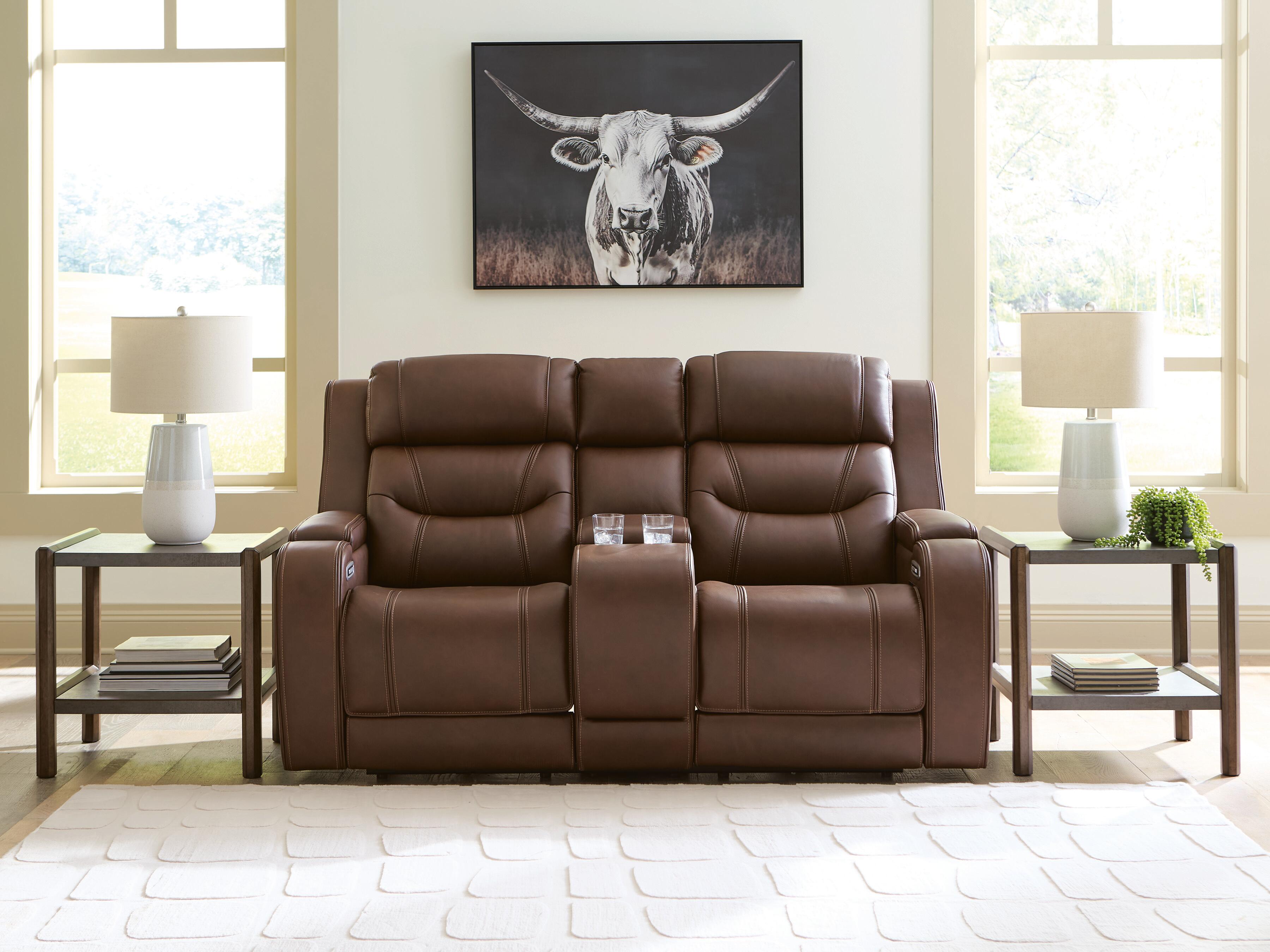 Dar Furniture - Ashley Furniture - Knightington Power Reclining Loveseat with Audio Seating - PWR REC Love w/Audio Seating / Brown - PCU1160218A