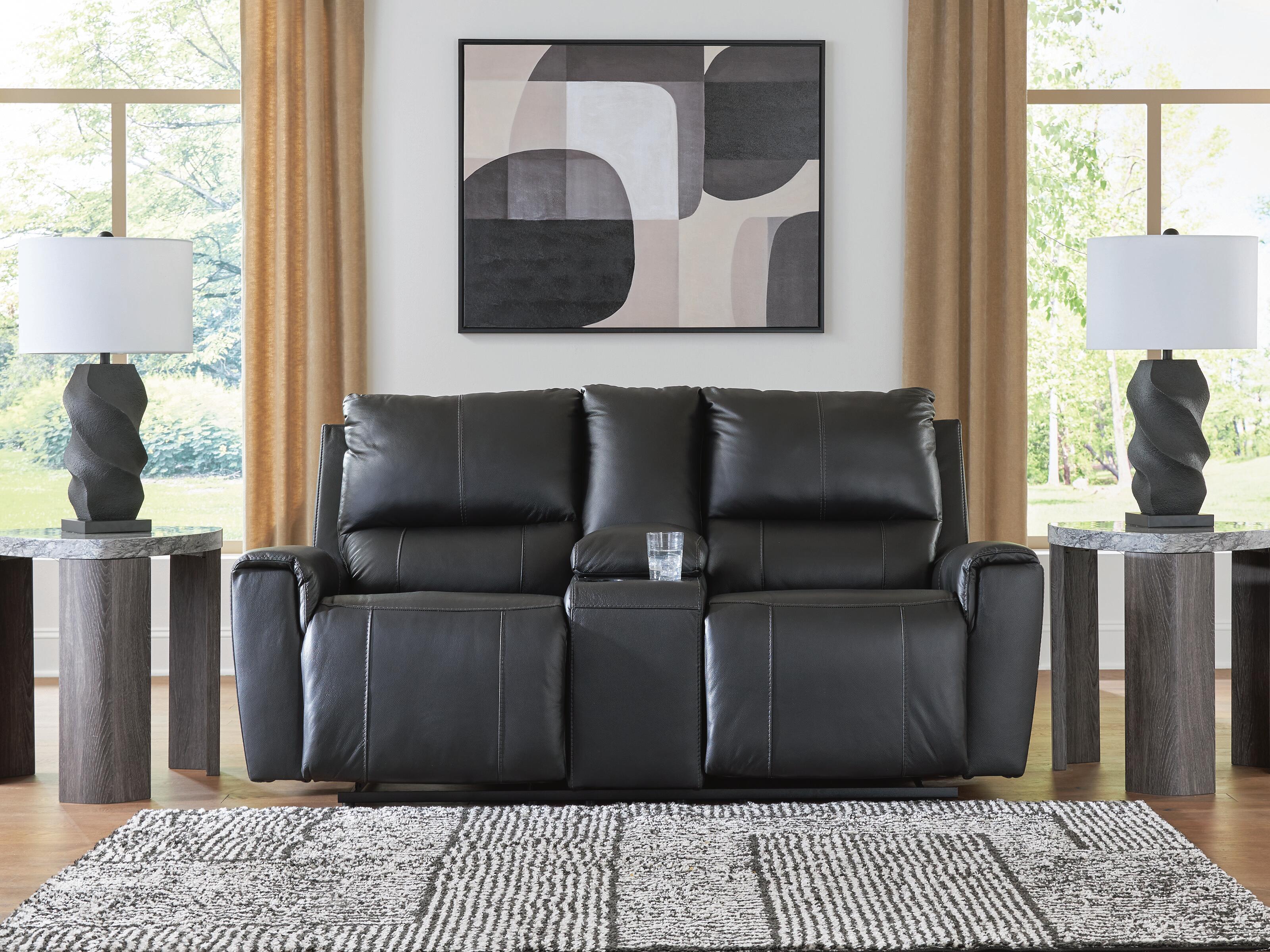 Dar Furniture - Ashley Furniture - Glossmore Reclining Loveseat with Console - DBL Rec Loveseat w/Console / Black - PCU1170094