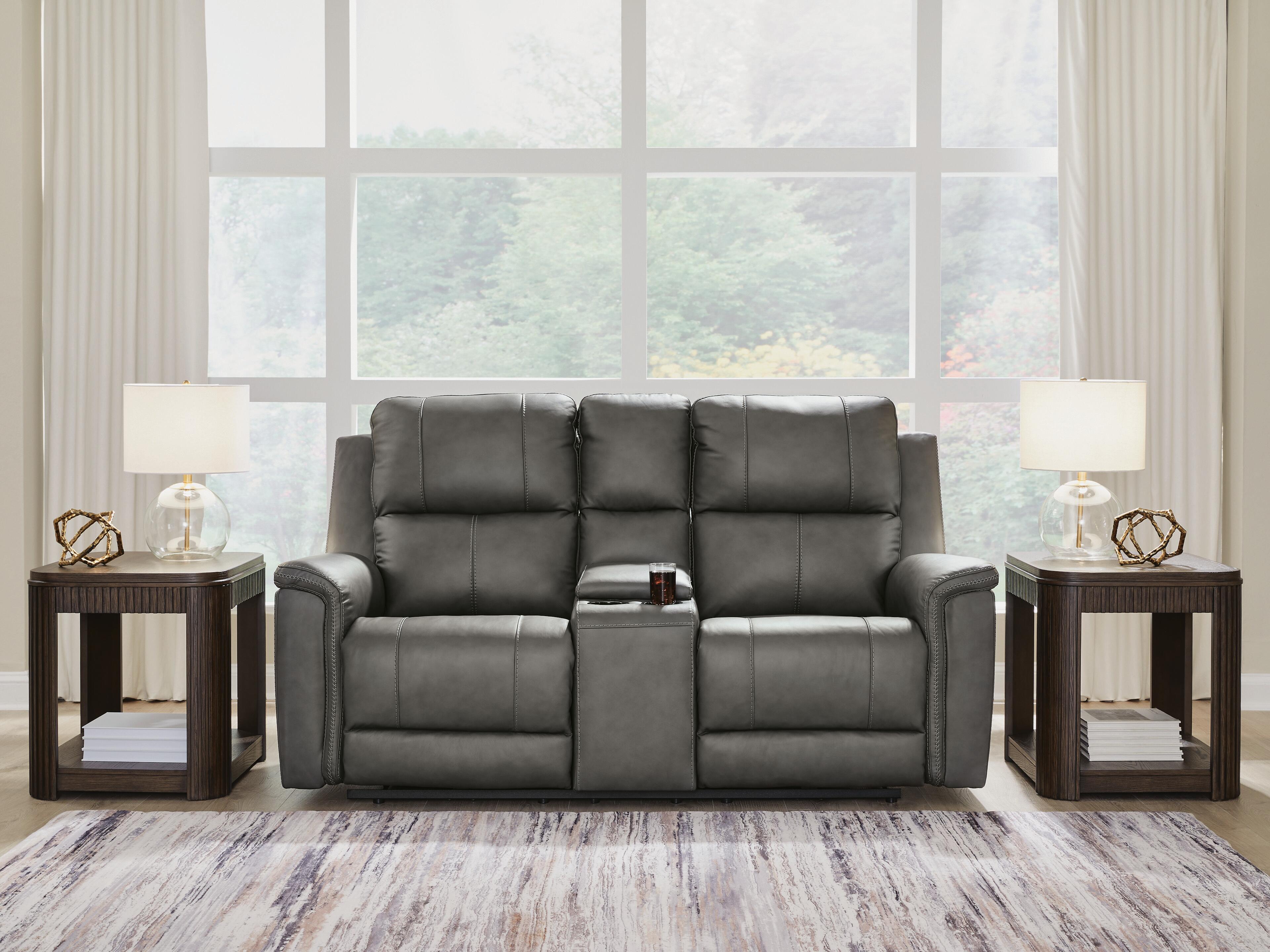 Dar Furniture - Ashley Furniture - Bleckley Power Reclining Loveseat with Console - PWR REC Loveseat/CON/ADJ HDRST / Anchor - PCU1200018