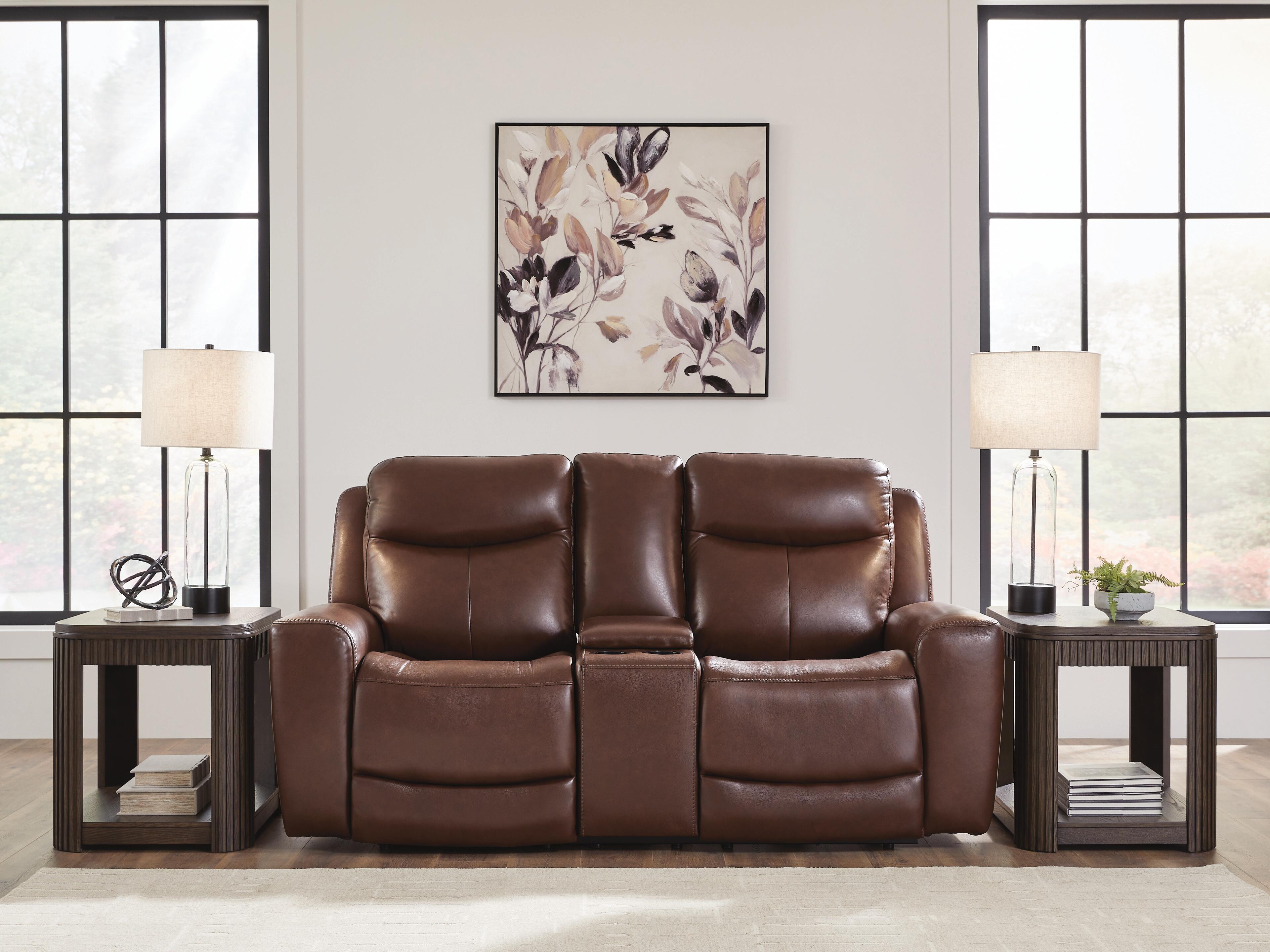 Dar Furniture - Ashley Furniture - Bexhurst Power Reclining Loveseat with Console - PWR REC Loveseat/CON/ADJ HDRST / Mahogany - PCU1210218
