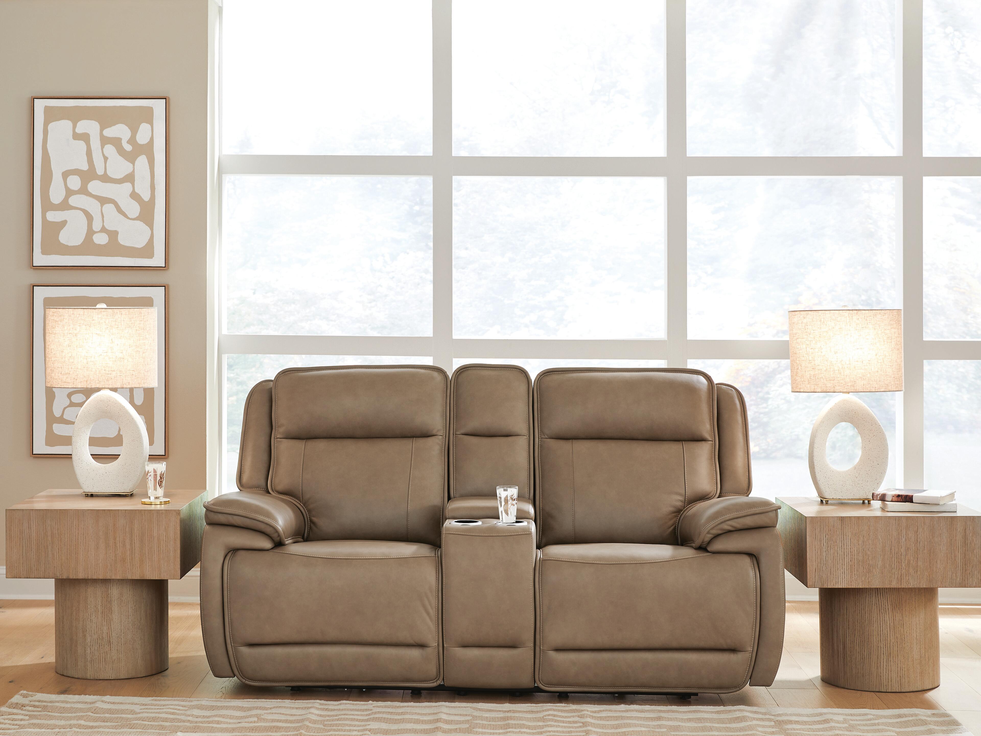 Dar Furniture - Ashley Furniture - Glencroft Power Reclining Loveseat with Console - PWR REC Loveseat/CON/ADJ HDRST / Sahara - PCU1240018