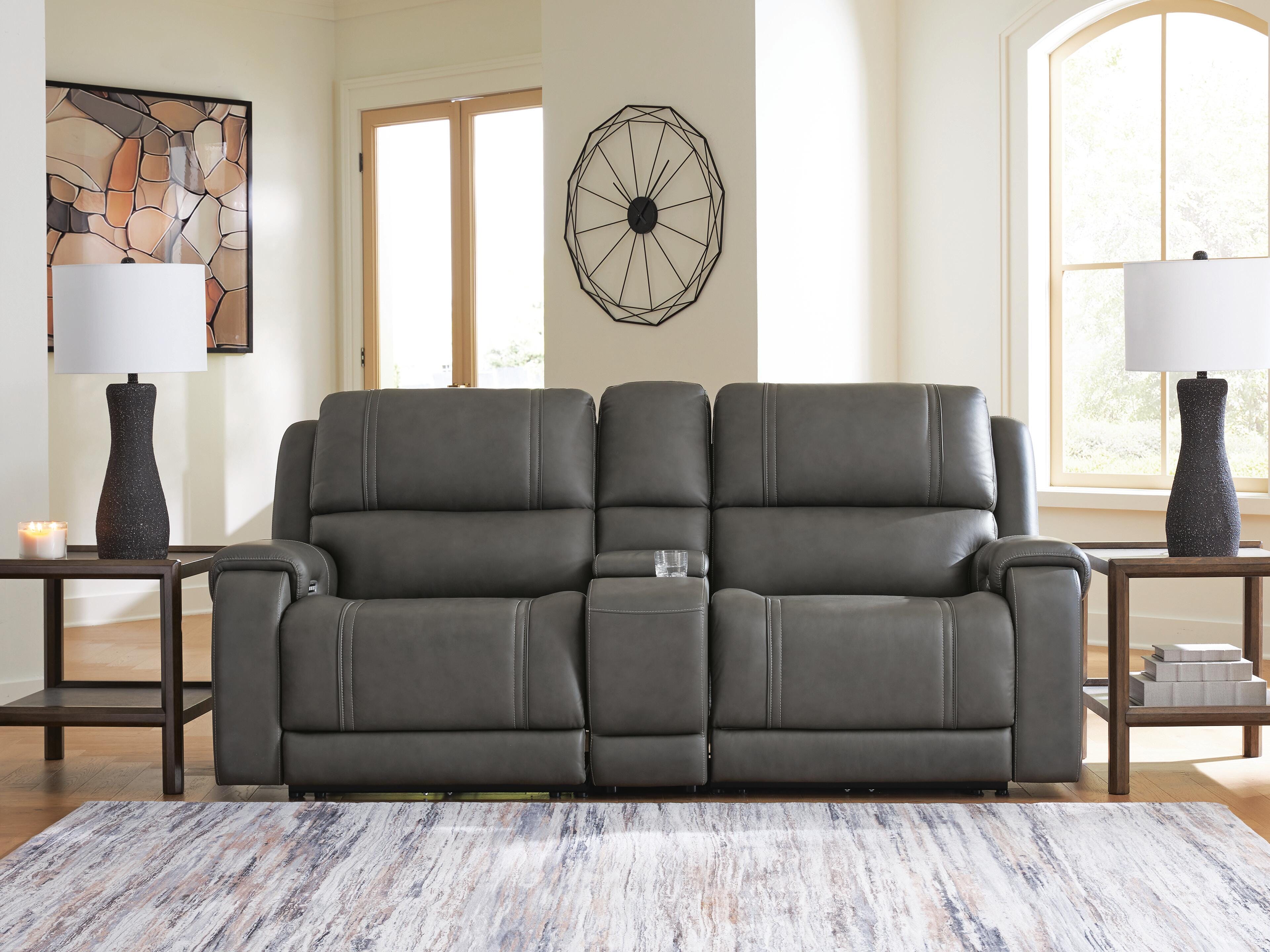Dar Furniture - Ashley Furniture - 5Z - Pittson 3-Piece Power Reclining Sectional Loveseat with Console - 3-Piece Power Reclining Sectional Loveseat with Console / Anchor - PCU12600S2