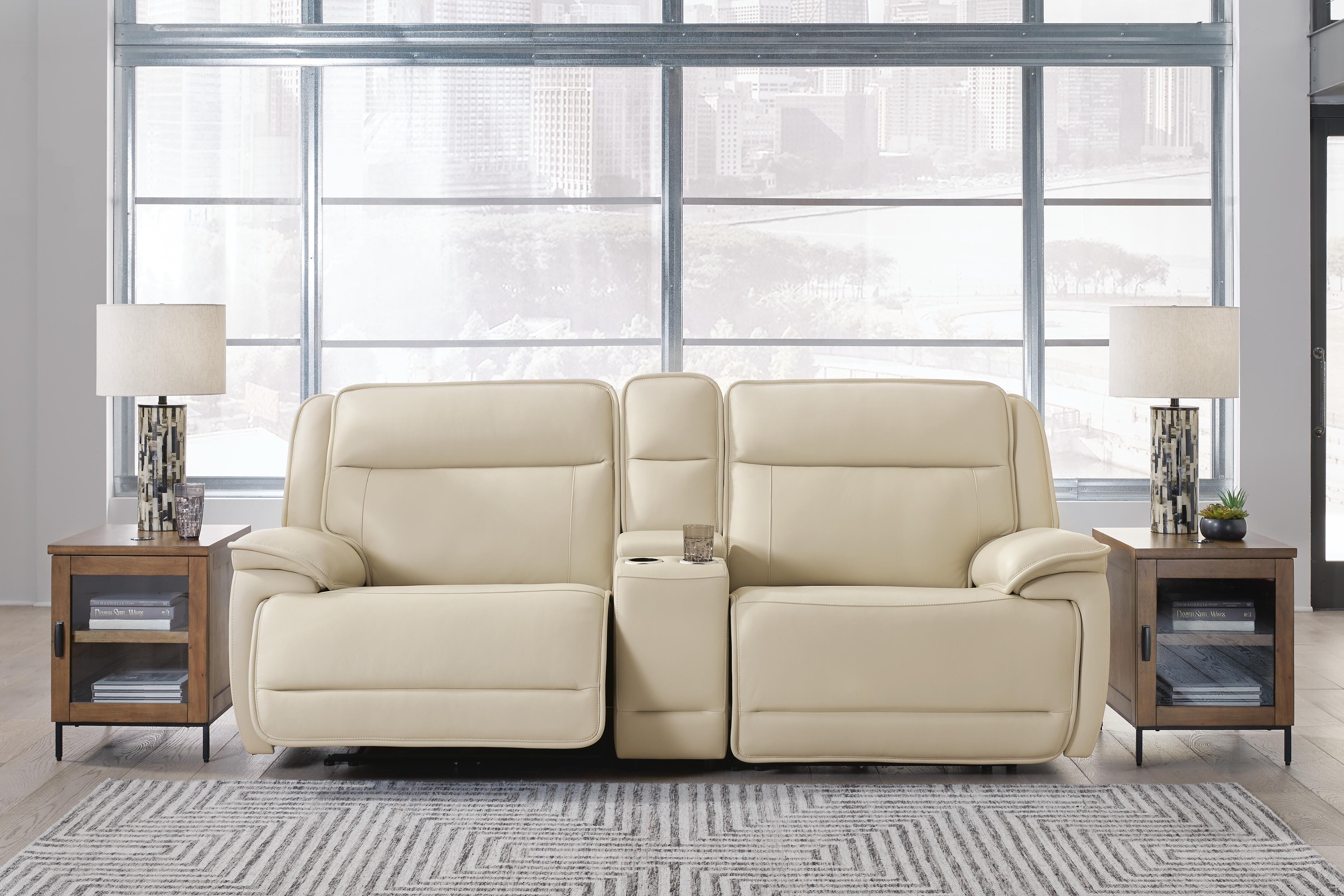 Dar Furniture - Ashley Furniture - Double Deal 3-Piece Power Reclining Loveseat Sectional with Console - 3-Piece Power Reclining Loveseat Sectional with Console / Almond - U13001S4