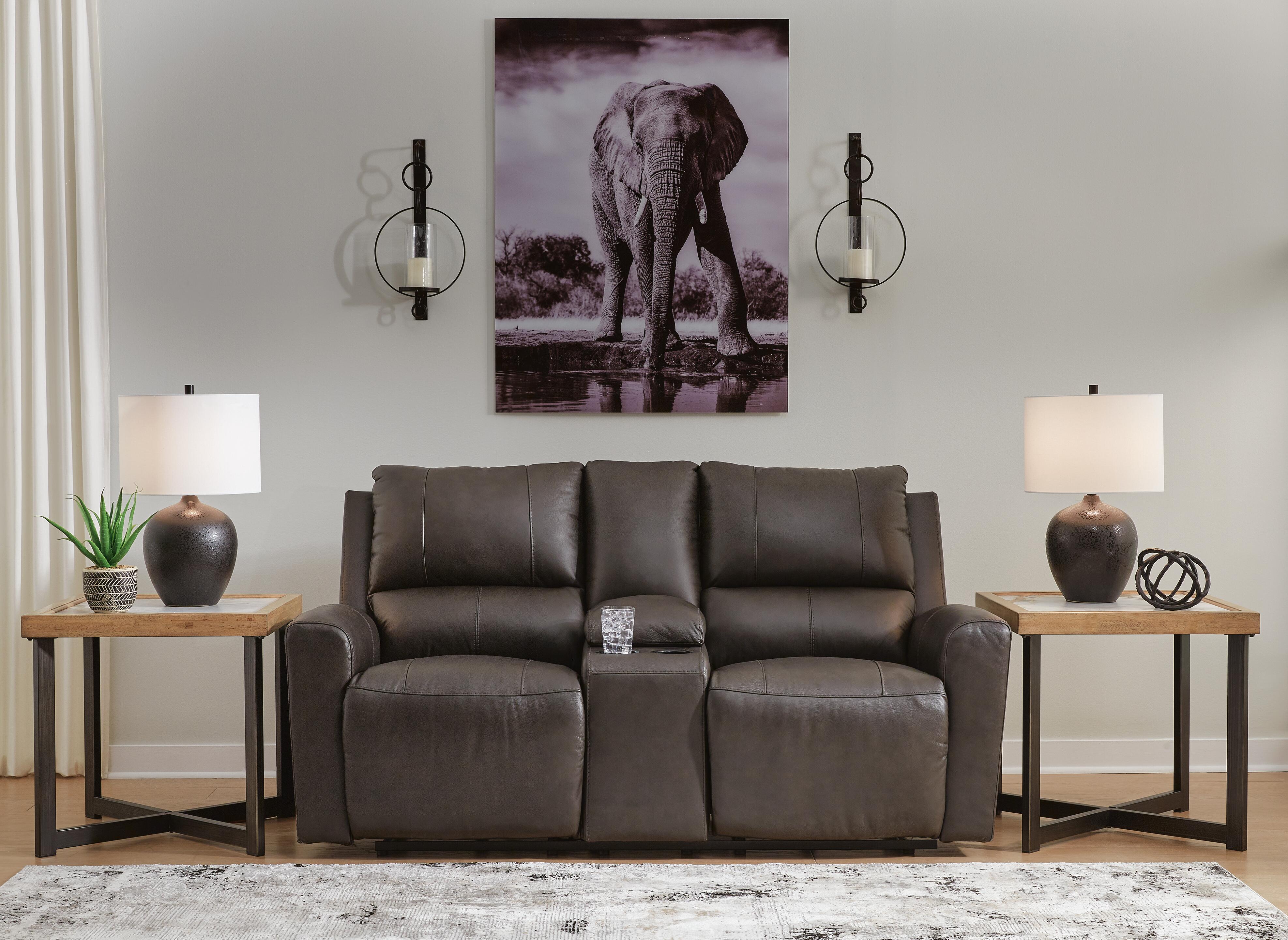 Dar Furniture - Ashley Furniture - Boxmere Power Reclining Loveseat with Console - DBL REC PWR Loveseat w/Console / Storm - U1310096