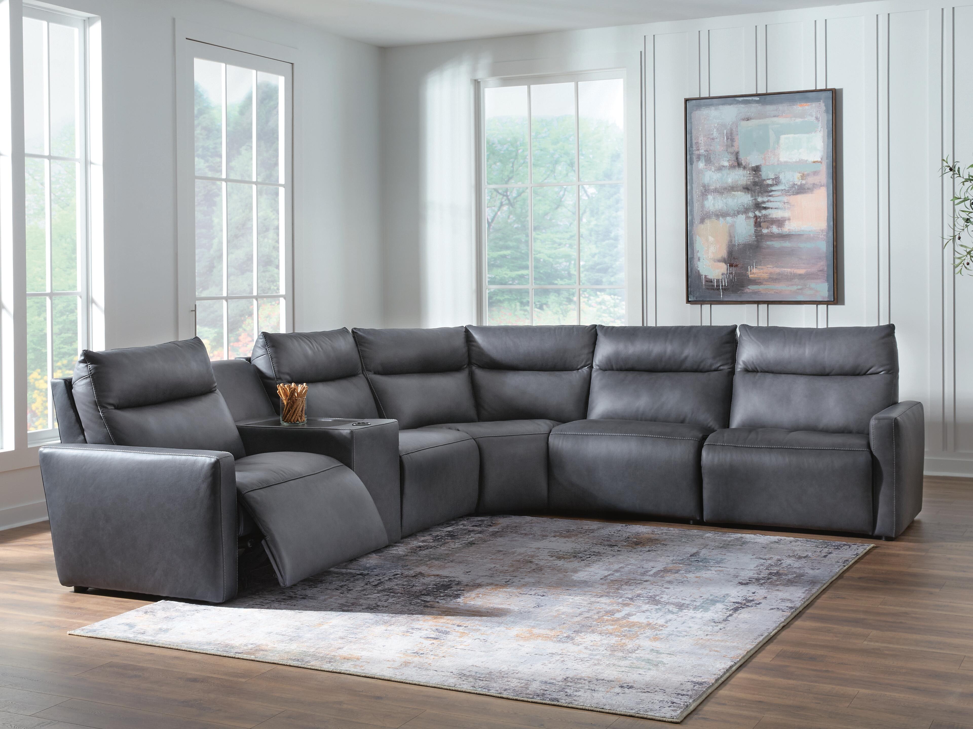 Dar Furniture - Ashley Furniture - ModZ 6-Piece Power Reclining Sectional with Audio Console - 6-Piece Power Reclining Sectional with Audio Console / Blue - U14001S9
