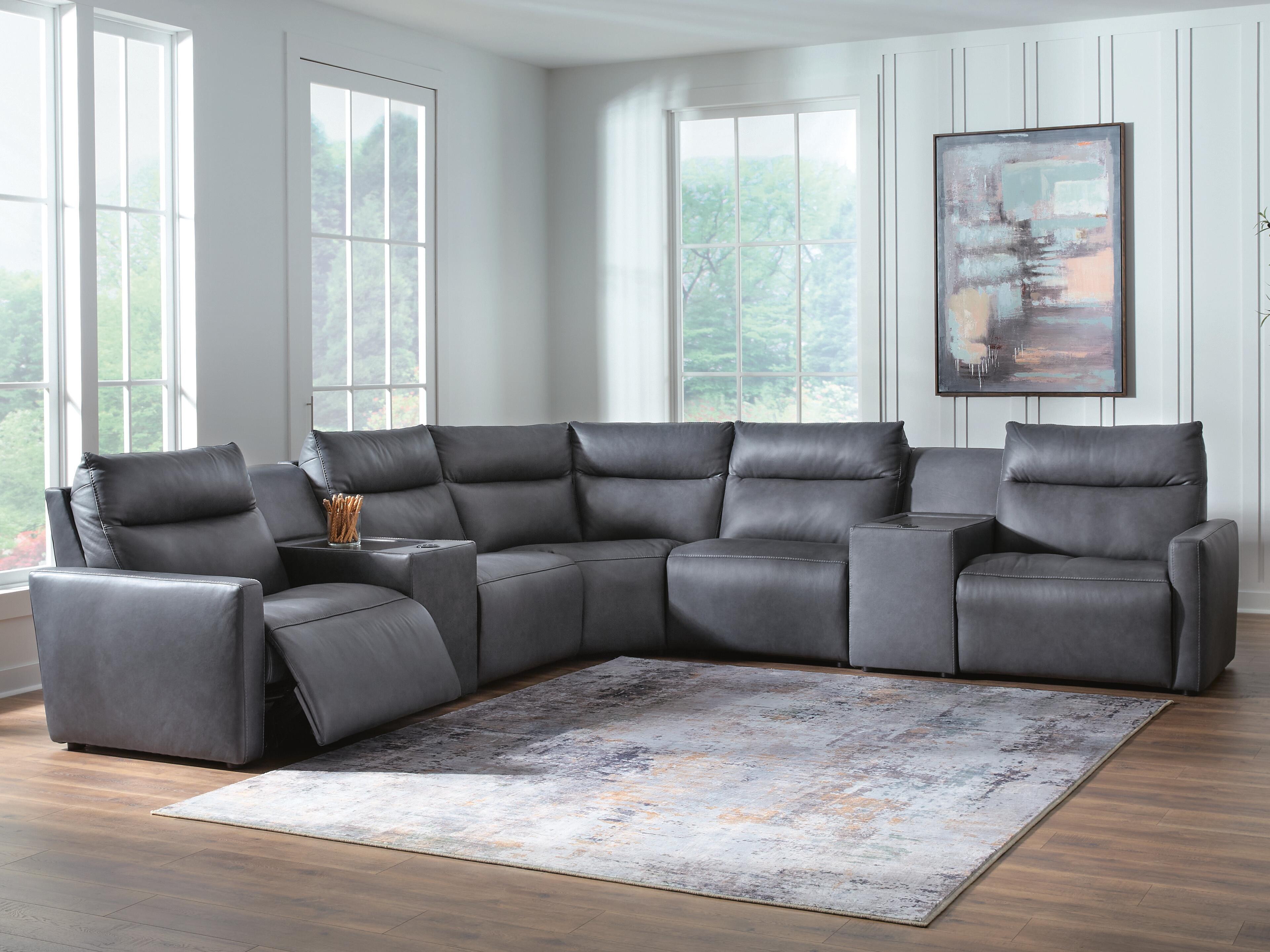 Dar Furniture - Ashley Furniture - ModZ 7-Piece Power Reclining Sectional with Audio Consoles - 7-Piece Power Reclining Sectional with Audio Consoles / Blue - U14001S8