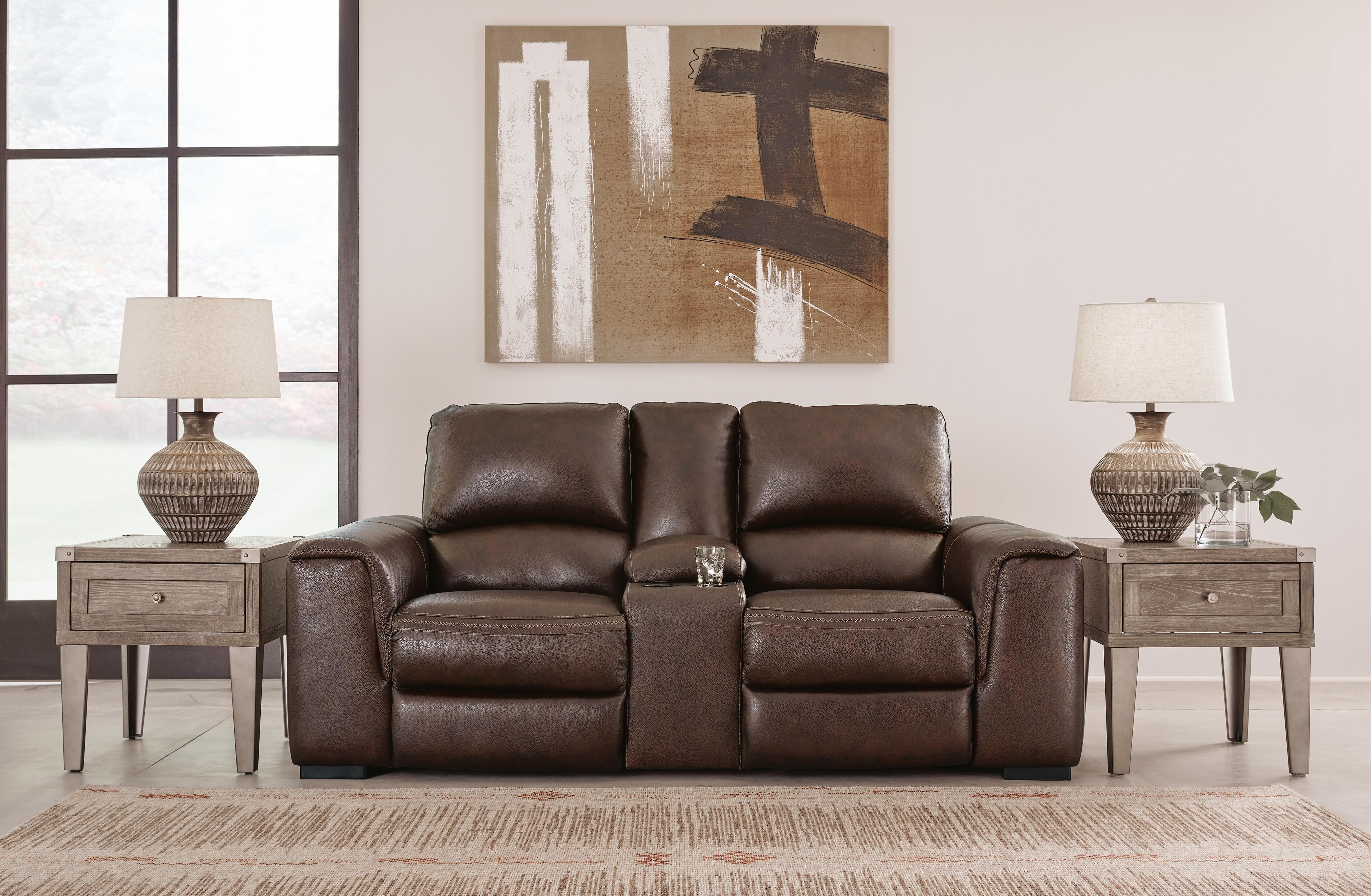 Dar Furniture - Ashley Furniture - Alessandro Power Reclining Loveseat with Console - PWR REC Loveseat/CON/ADJ HDRST / Walnut - U2550218