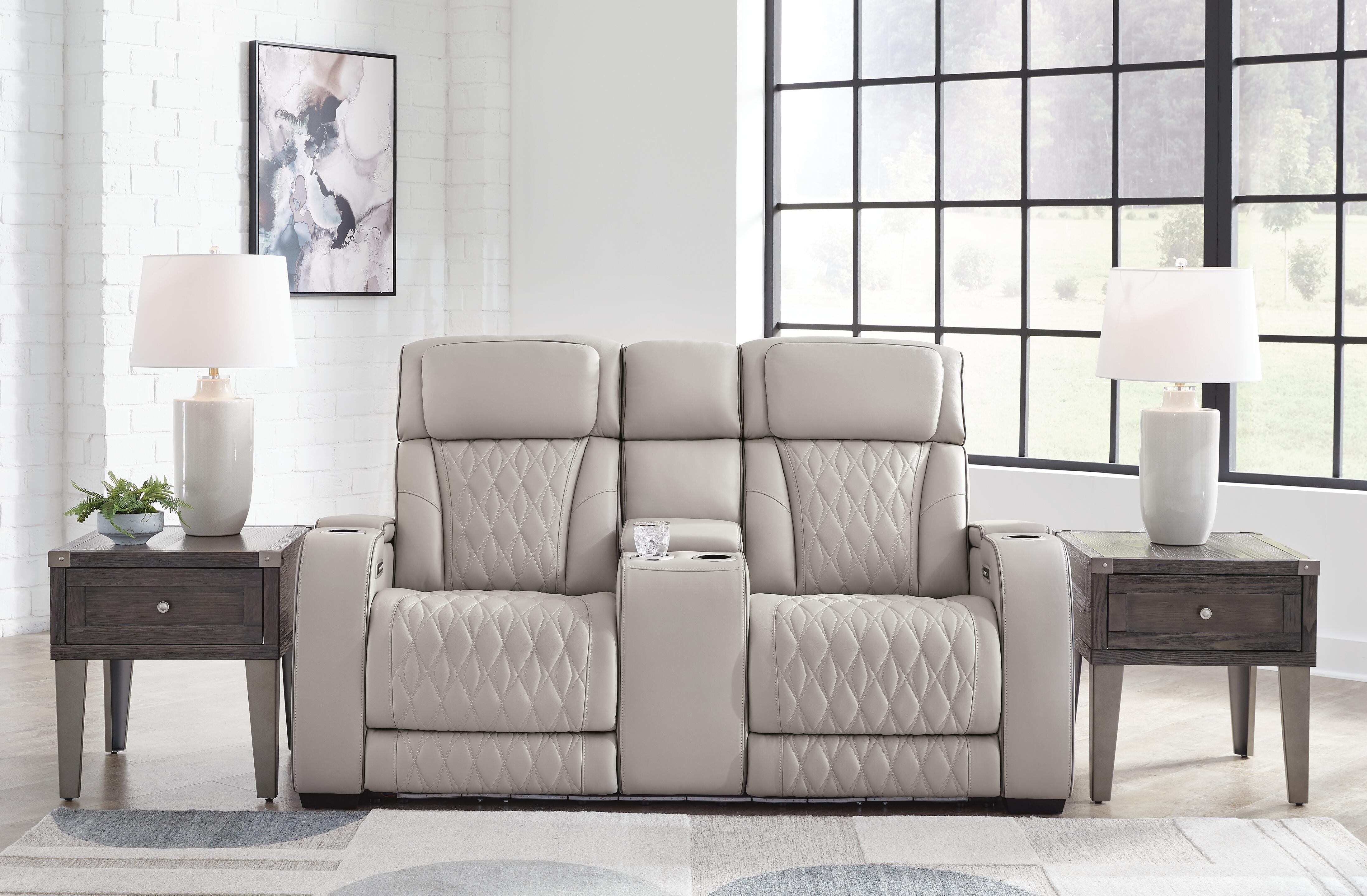 Dar Furniture - Ashley Furniture - Boyington Power Reclining Loveseat with Console - PWR REC Loveseat/CON/ADJ HDRST / Gray - U2710518