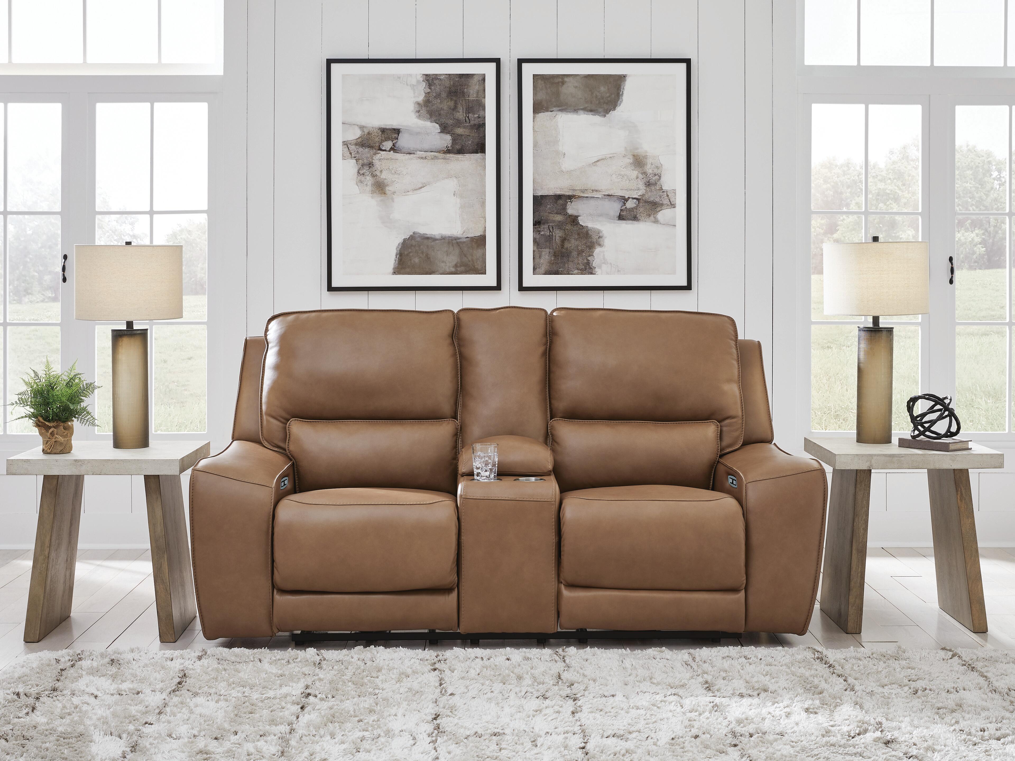 Dar Furniture - Ashley Furniture - DeepWakes Power Reclining Loveseat with Console - PWR REC Loveseat/CON/ADJ HDRST / Caramel - PCU6260618
