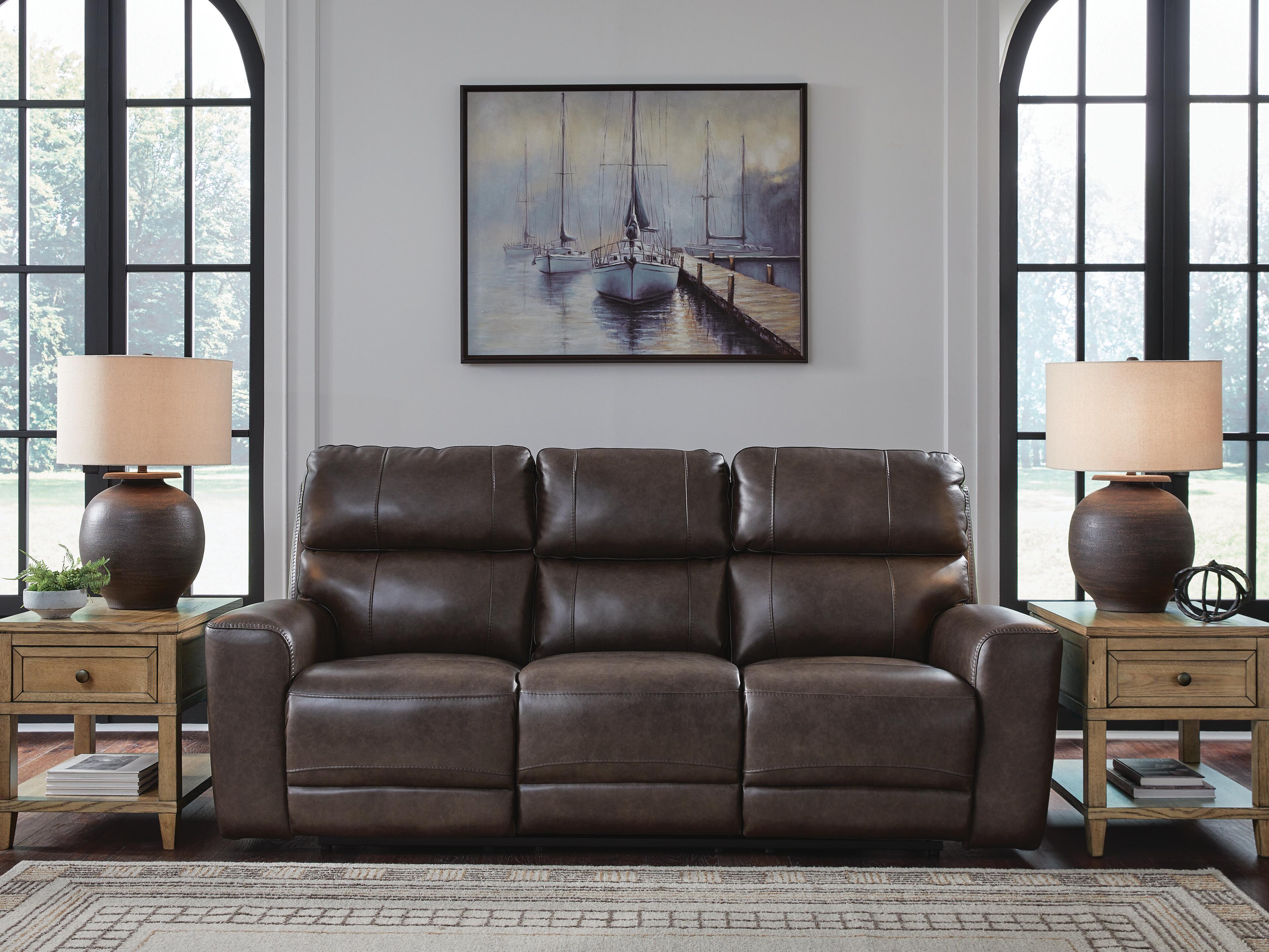 Dar Furniture - Ashley Furniture - Crossplex Power Reclining Sofa - PWR REC Sofa with ADJ Headrest / Smoke - PCU6450615
