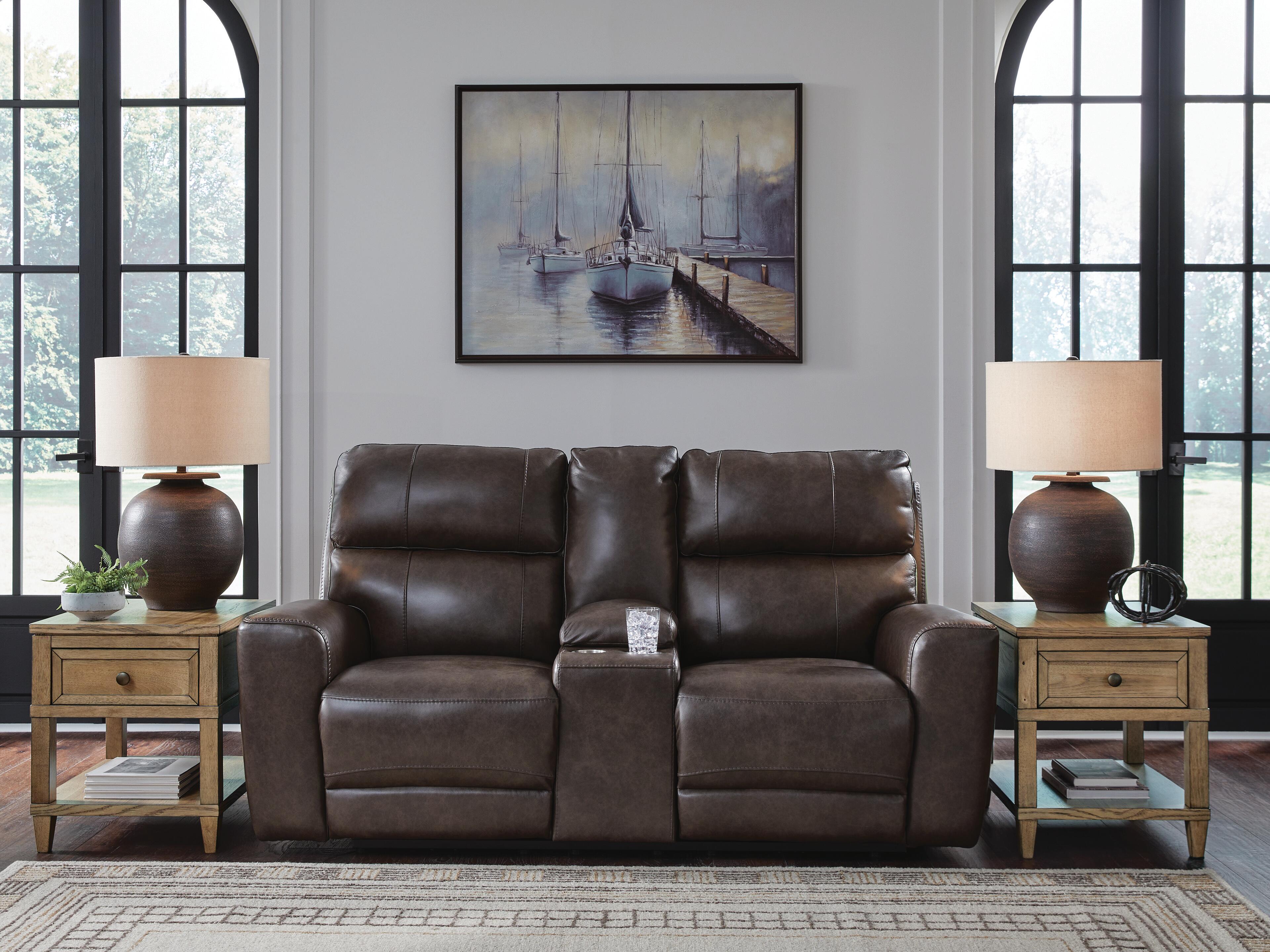 Dar Furniture - Ashley Furniture - Crossplex Power Reclining Loveseat with Console - PWR REC Loveseat/CON/ADJ HDRST / Smoke - PCU6450618