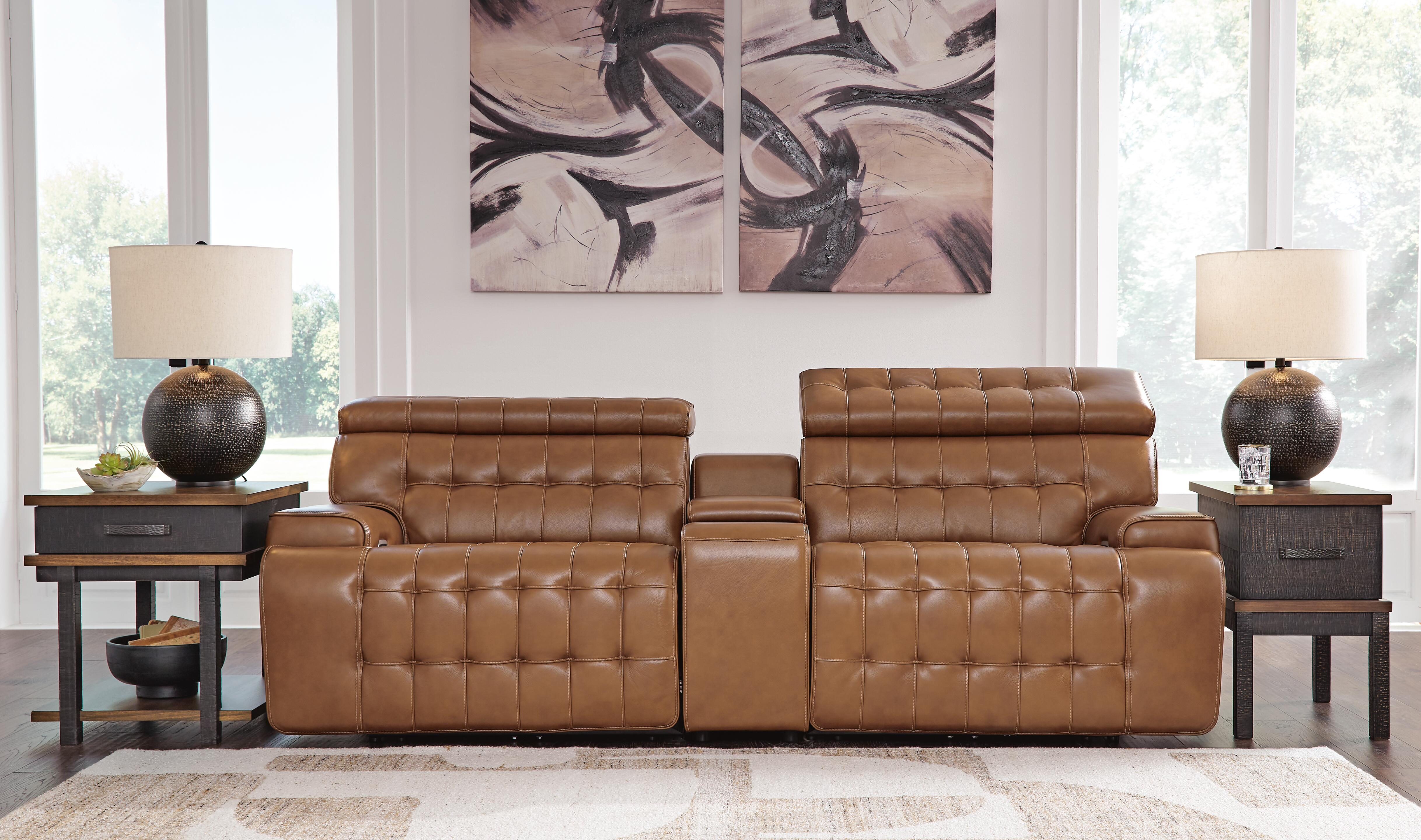Dar Furniture - Ashley Furniture - Temmpton 3-Piece Power Reclining Sectional Loveseat with Console - 3-Piece Power Reclining Sectional Loveseat with Console / Chocolate - U92708S2