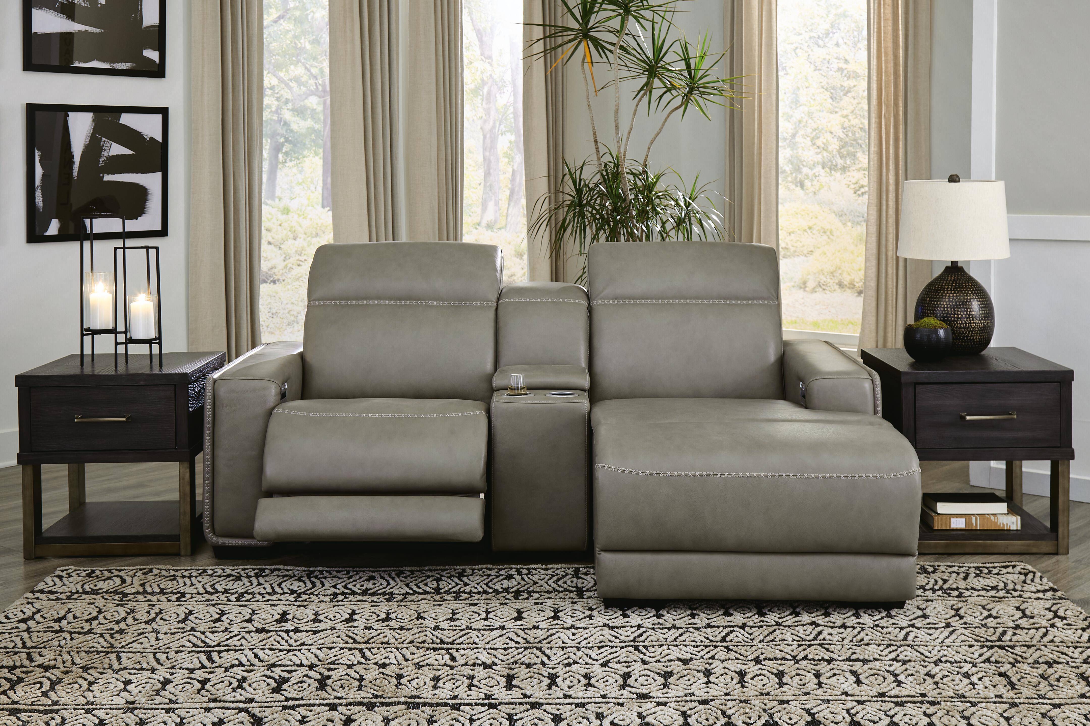 Dar Furniture - Ashley Furniture - Correze 3-Piece Power Reclining Sectional with Chaise - 3-Piece Power Reclining Sectional with Chaise / Gray - U94202S11