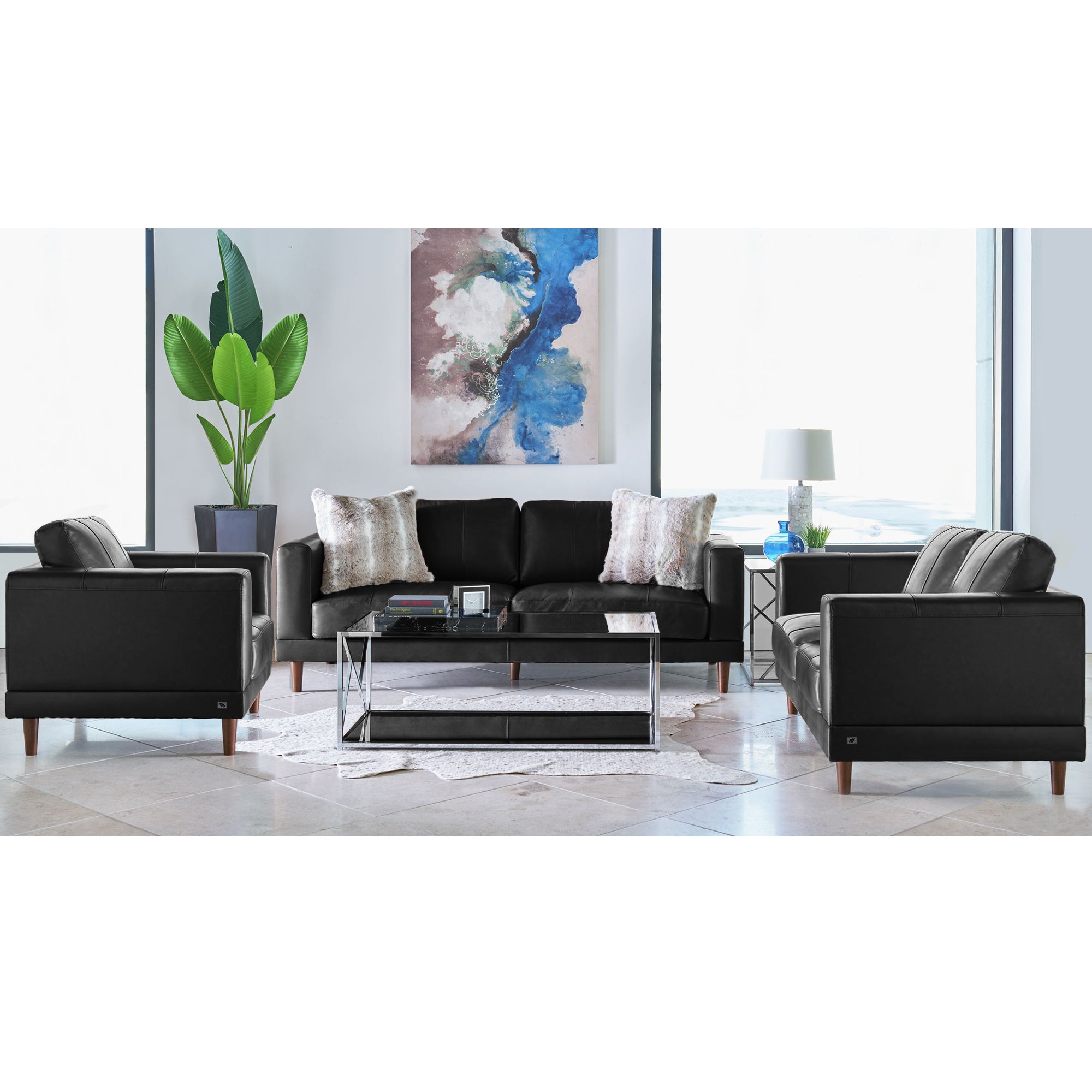 Hampton Sofa In Fiero Black (Top Grain/PVC) – SKU UHT3780300 | Elements