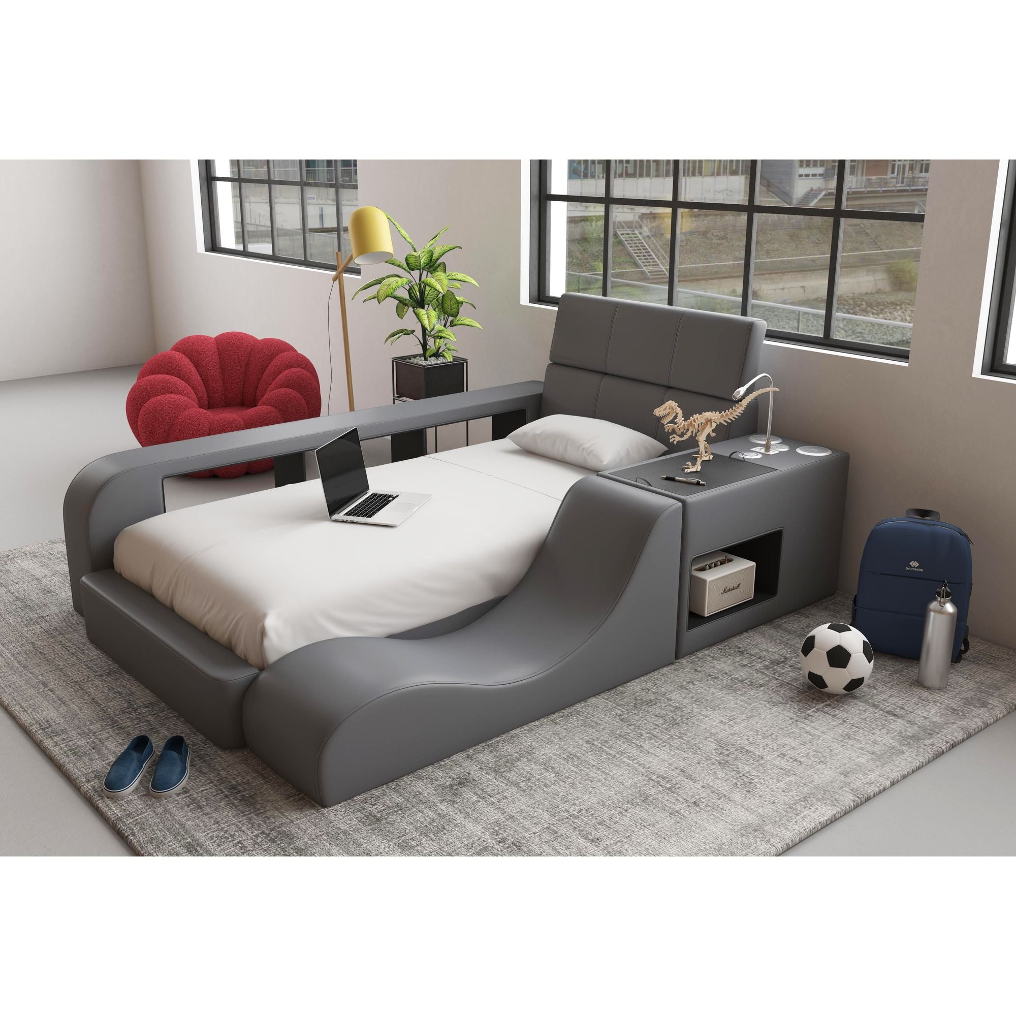 Valari Twin Bed in Grey PU – SKU UB-12820-3-TBB | Elements
