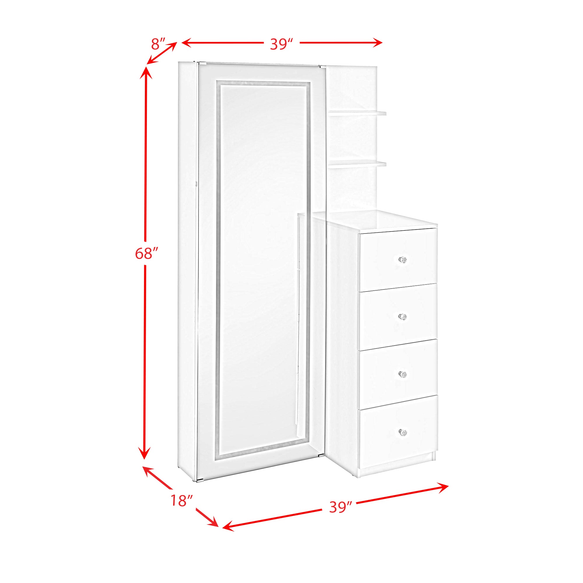 Vancouver Floor Mirror With Storage in White