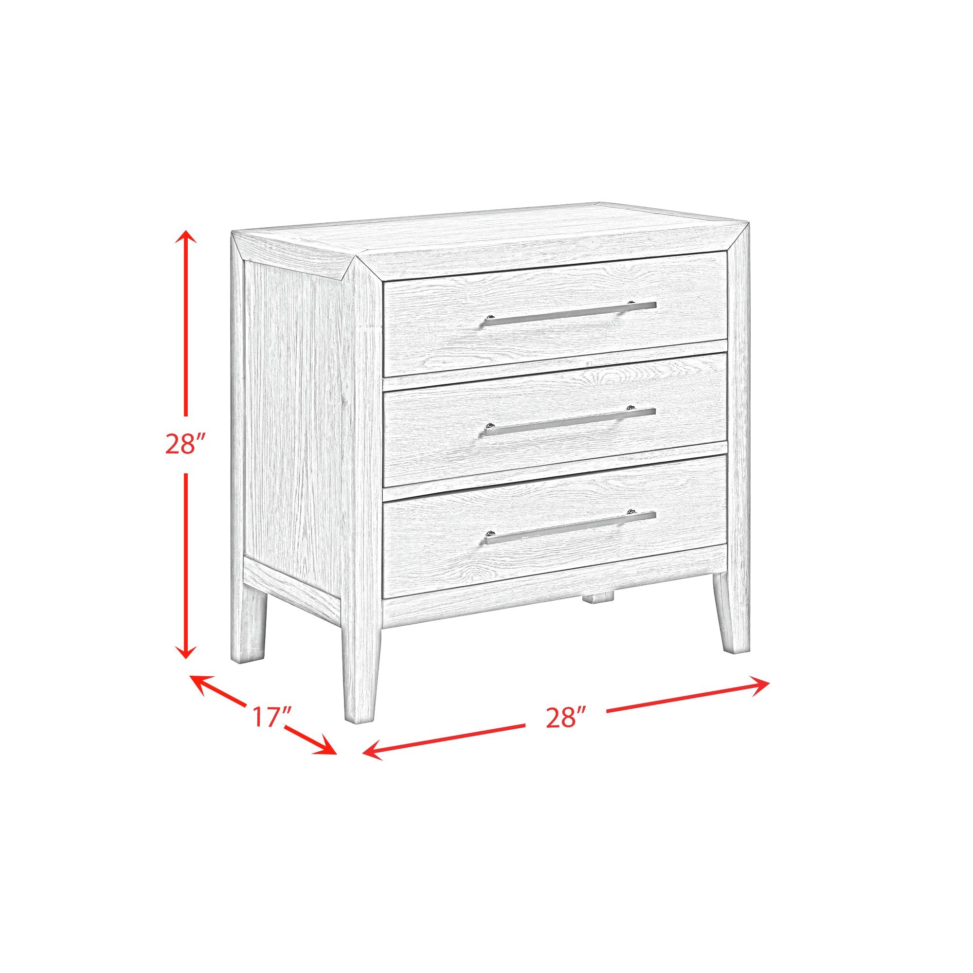 Versailles Contemporary 3-Drawer Nightstand in Black
