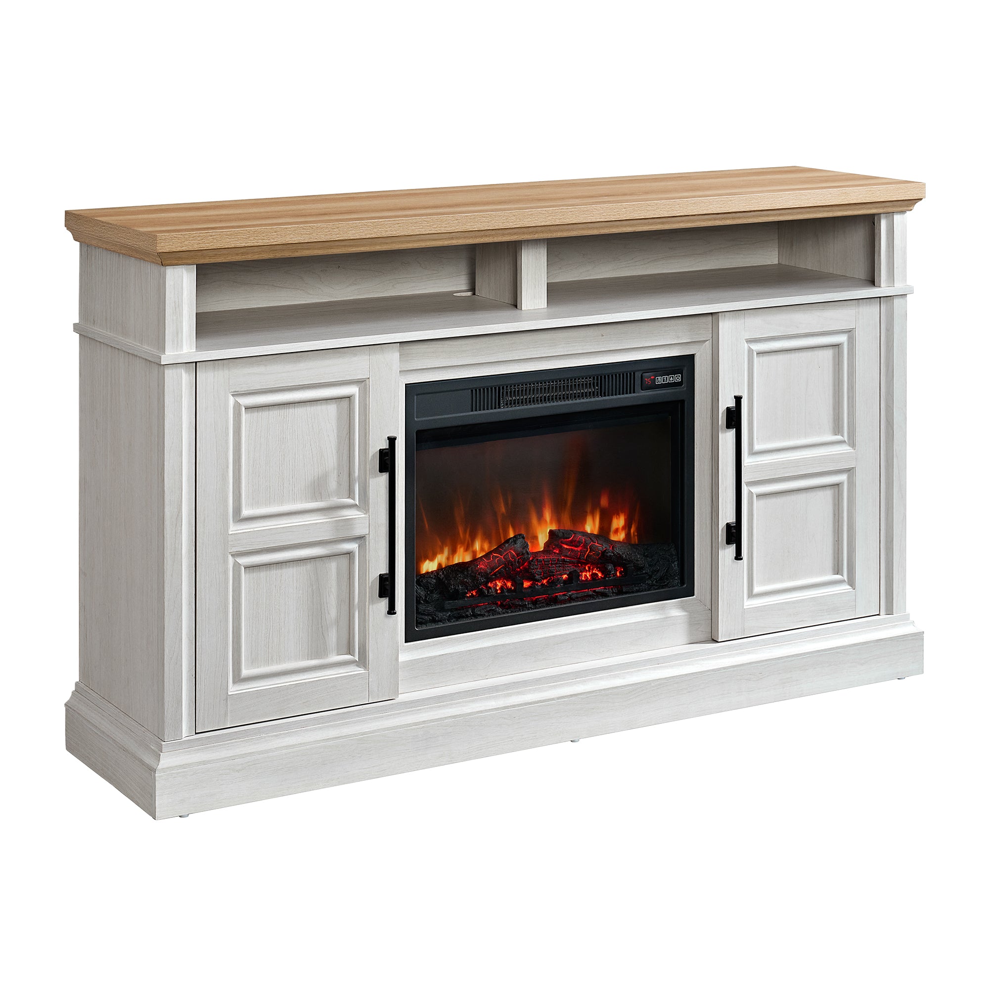 Villa Console with 23" Fireplace Insert in White & Natural