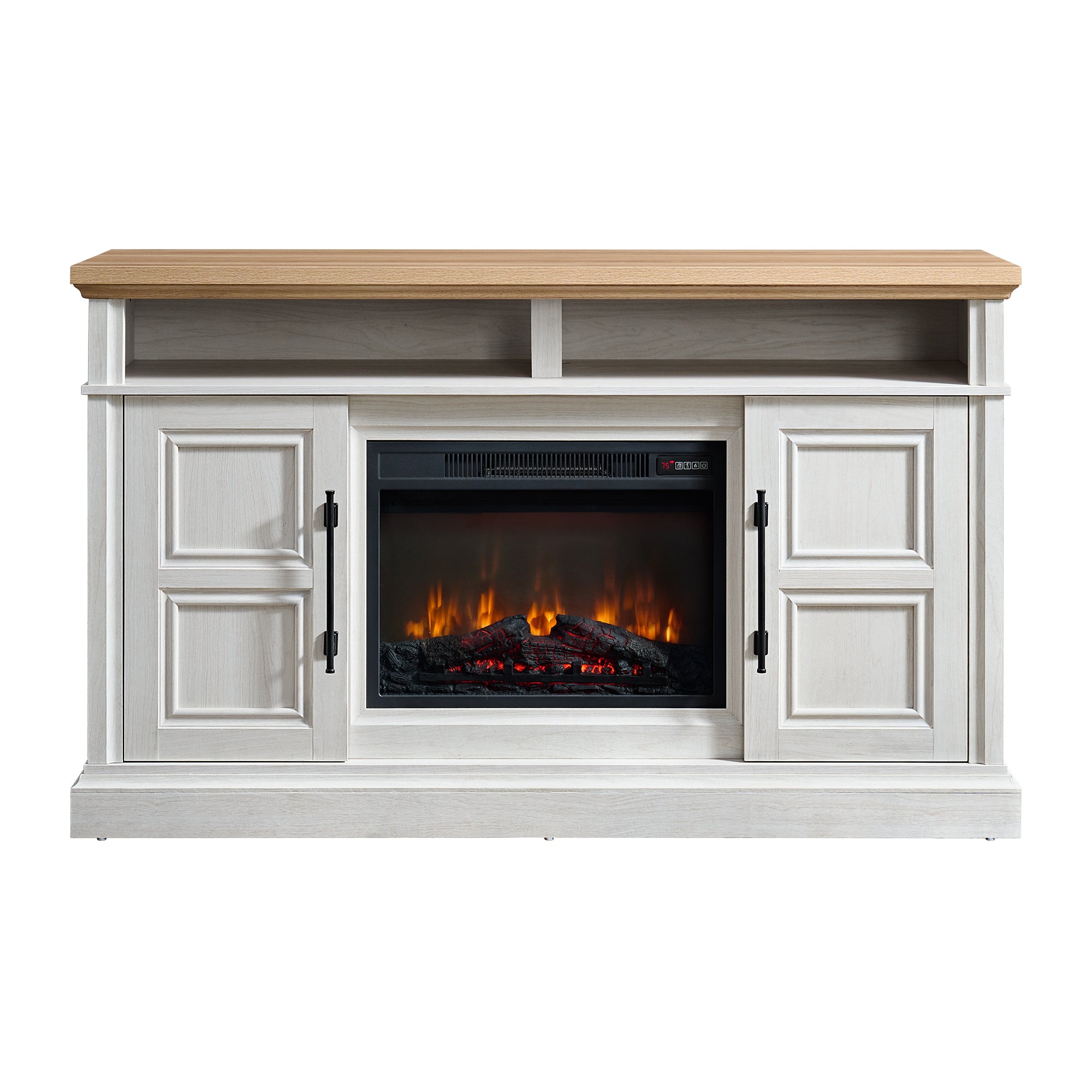 Villa Console with 23" Fireplace Insert in White & Natural