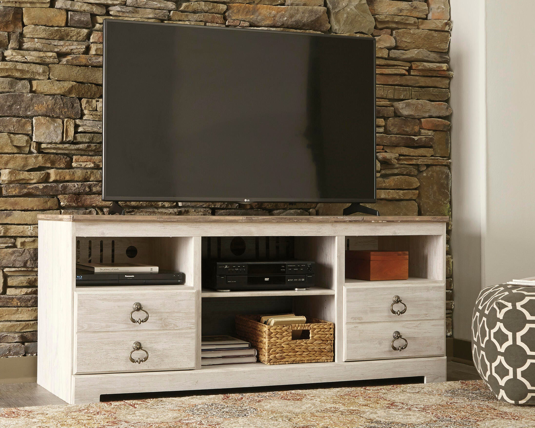 Dar Furniture - Ashley Furniture - Willowton 64" TV Stand - 64" / Whitewash - W267-68