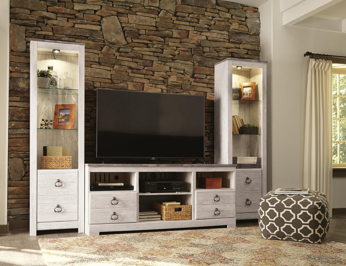 Dar Furniture - Ashley Furniture - Willowton 3-Piece Entertainment Center - 3-Piece Entertainment Center / Whitewash - W267W16