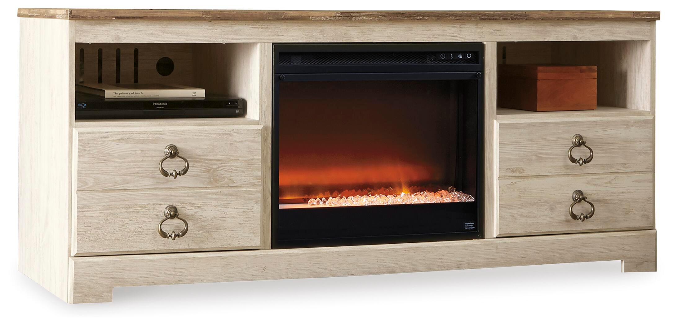 Dar Furniture - Ashley Furniture - Willowton 64" TV Stand with Electric Fireplace - 64" TV Stand with Electric Fireplace / Whitewash - W267W10