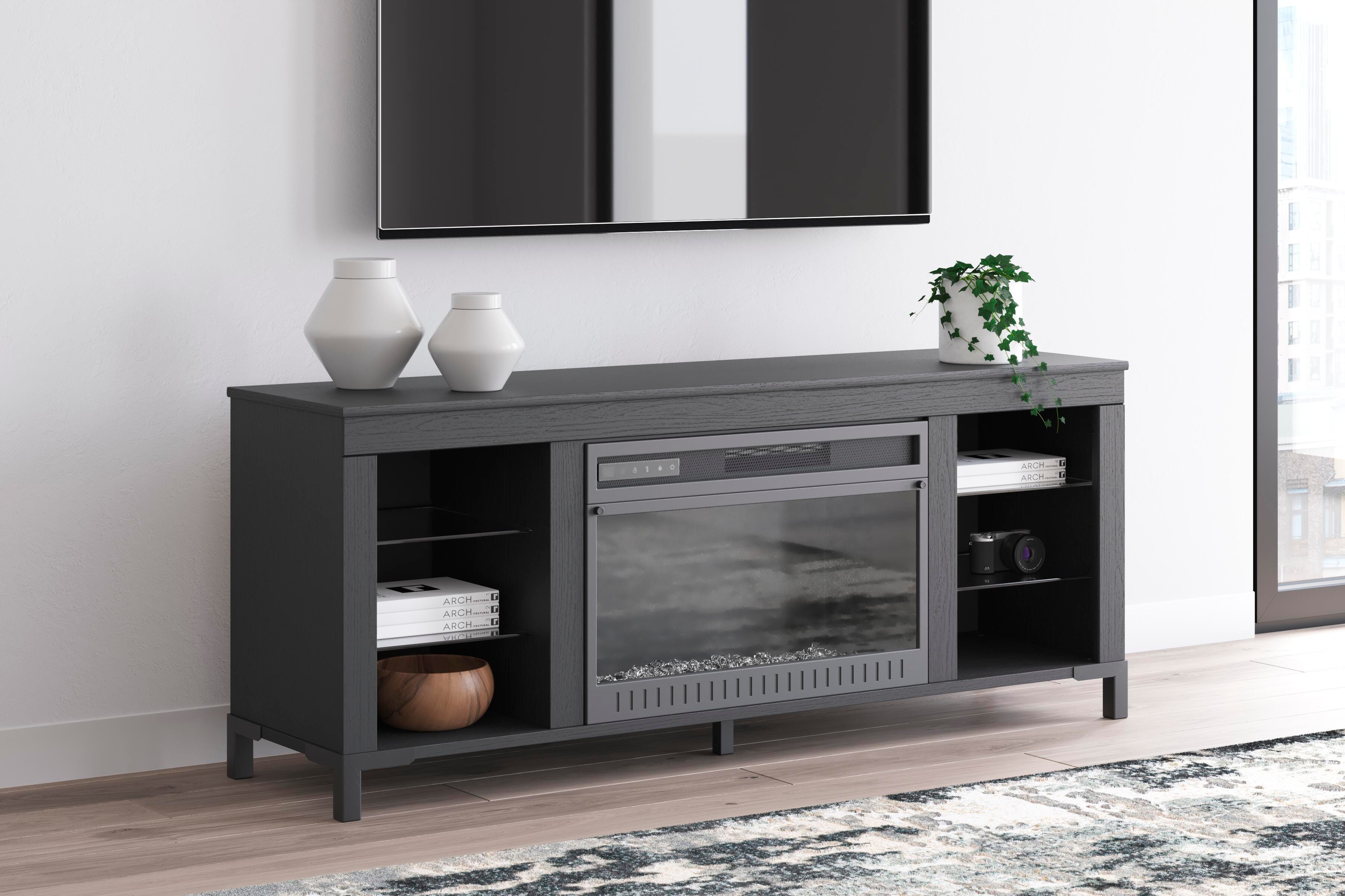 Dar Furniture - Ashley Furniture - Cayberry 60" TV Stand with Electric Fireplace - 60" with Electric Fireplace / Black - W2721-168