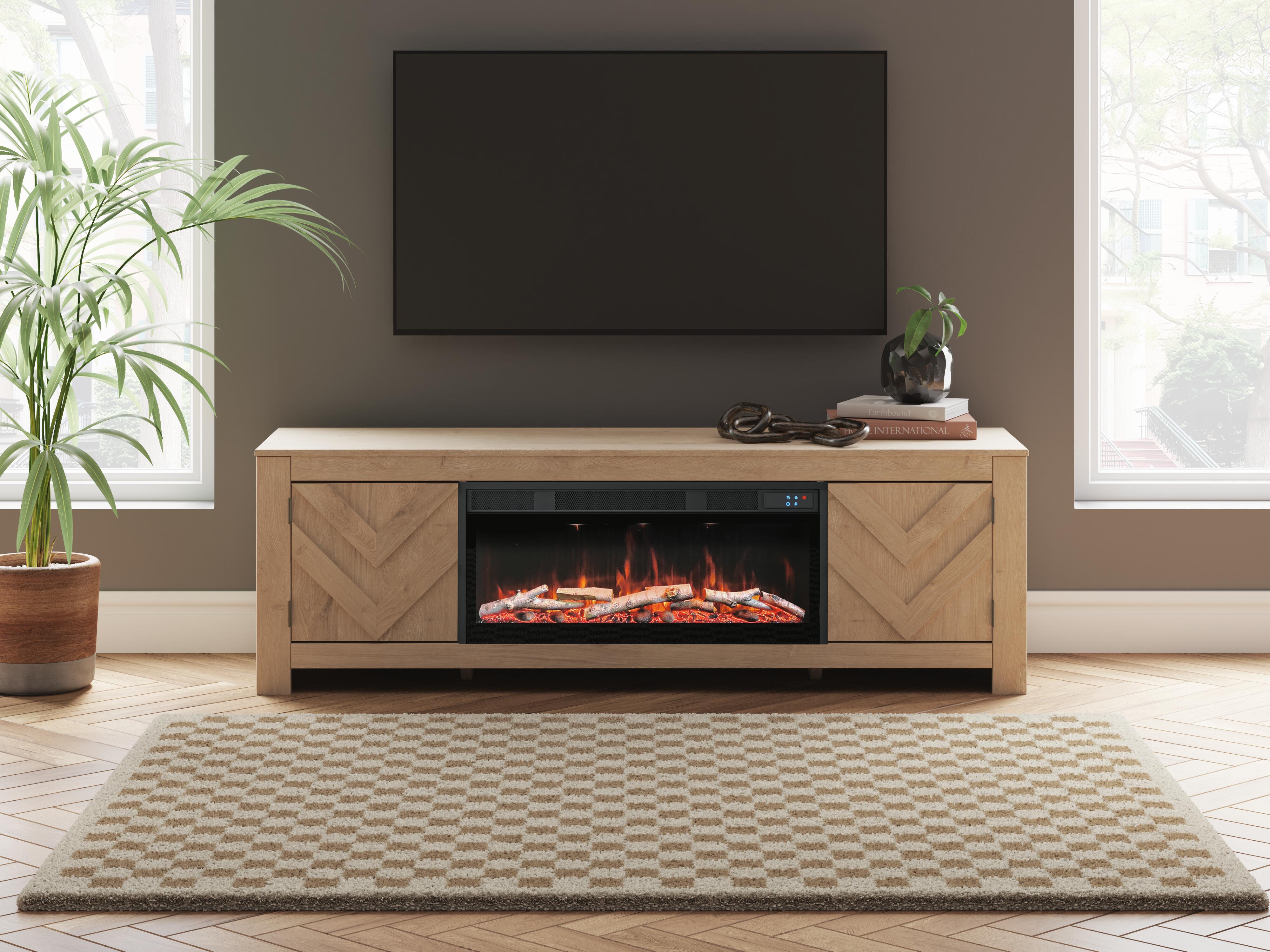 Dar Furniture - Ashley Furniture - Cayboni 71" TV Stand with Electric Fireplace - 71" TV Stand with Electric Fireplace / Tan - W3787W1