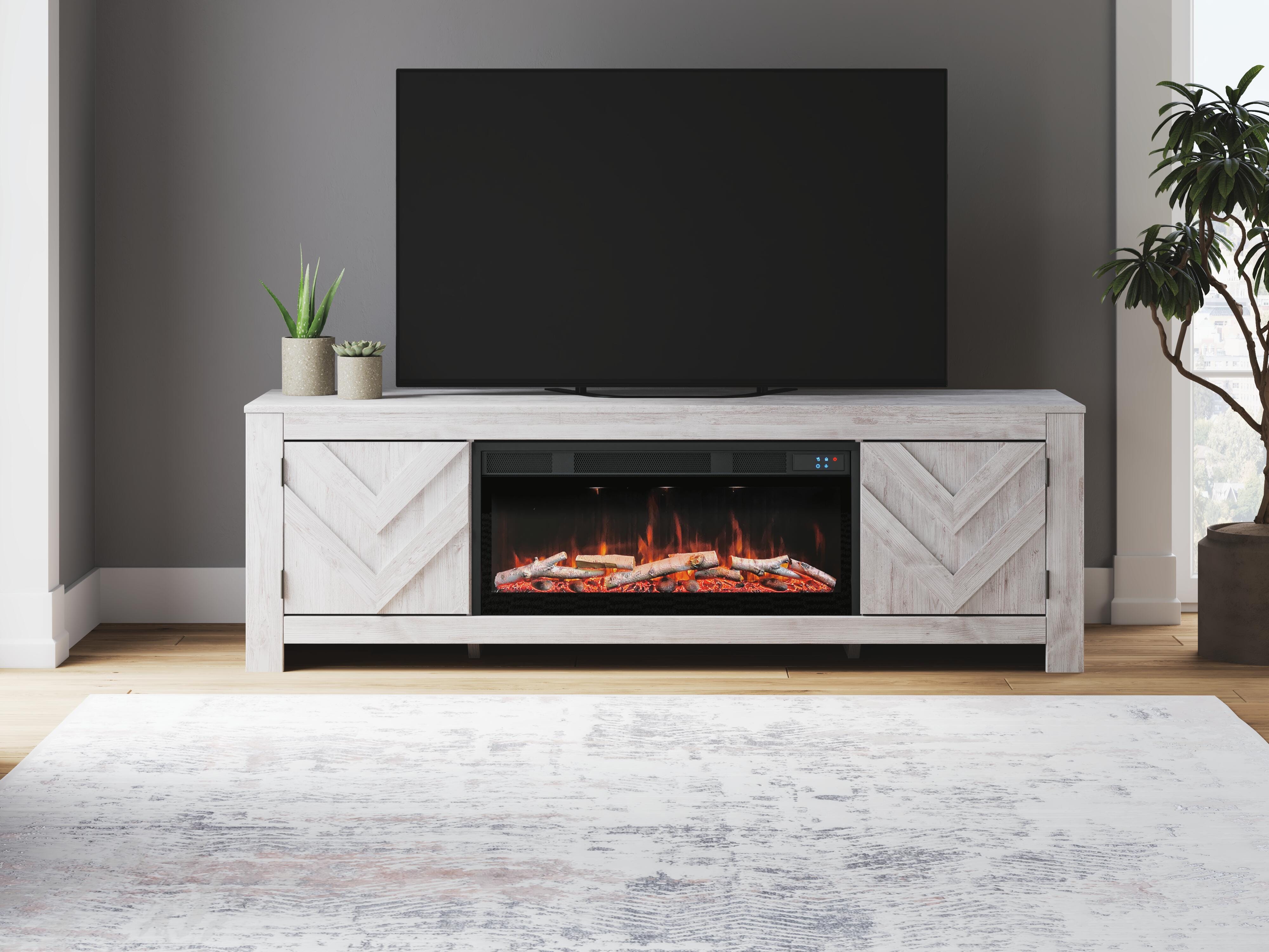 Dar Furniture - Ashley Furniture - Cayboni 71" TV Stand with Electric Fireplace - 71" TV Stand with Electric Fireplace / Whitewash - W3788W1