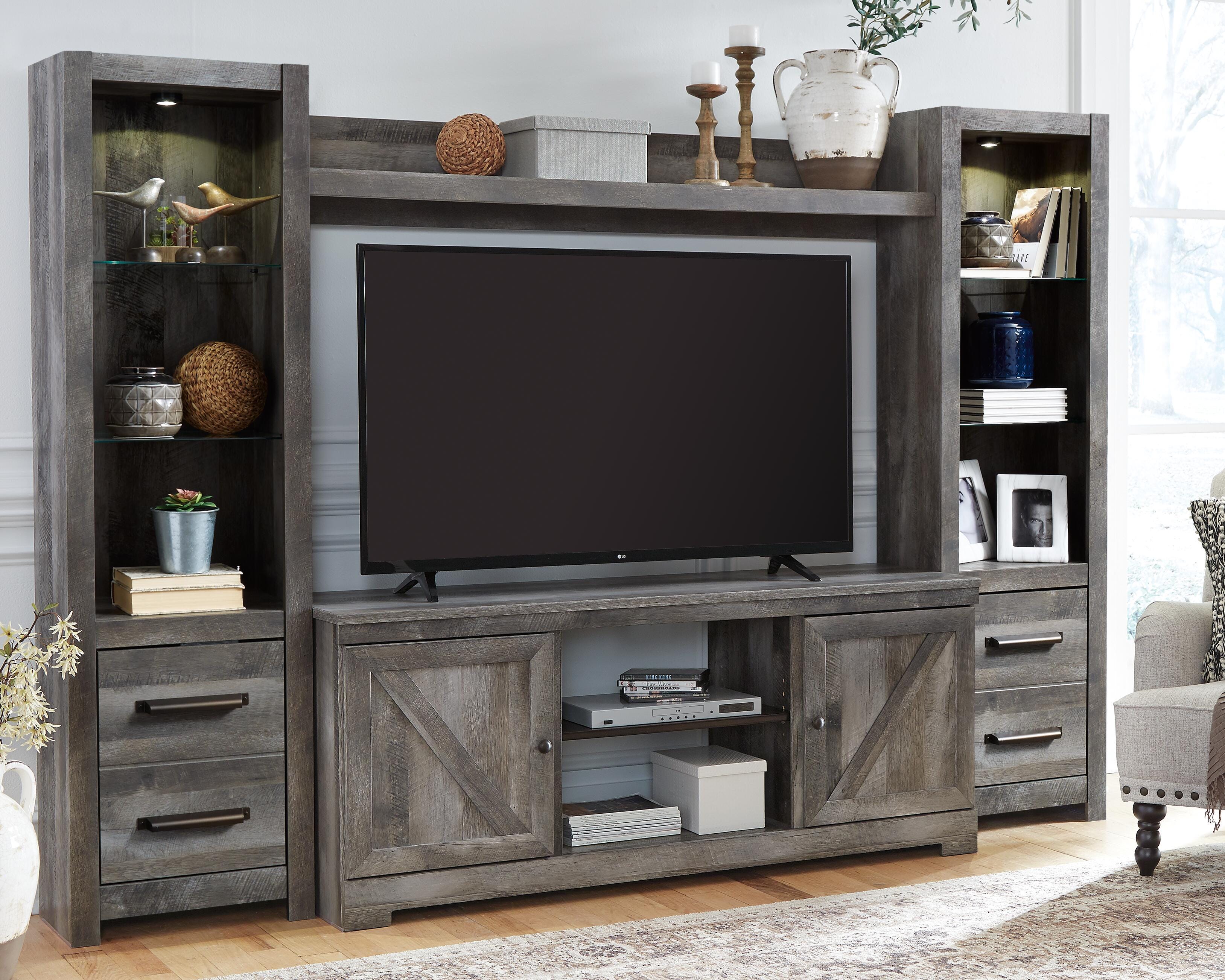 Dar Furniture - Ashley Furniture - Wynnlow 4-Piece Entertainment Center - 4-Piece Entertainment Center / Gray - W440W2