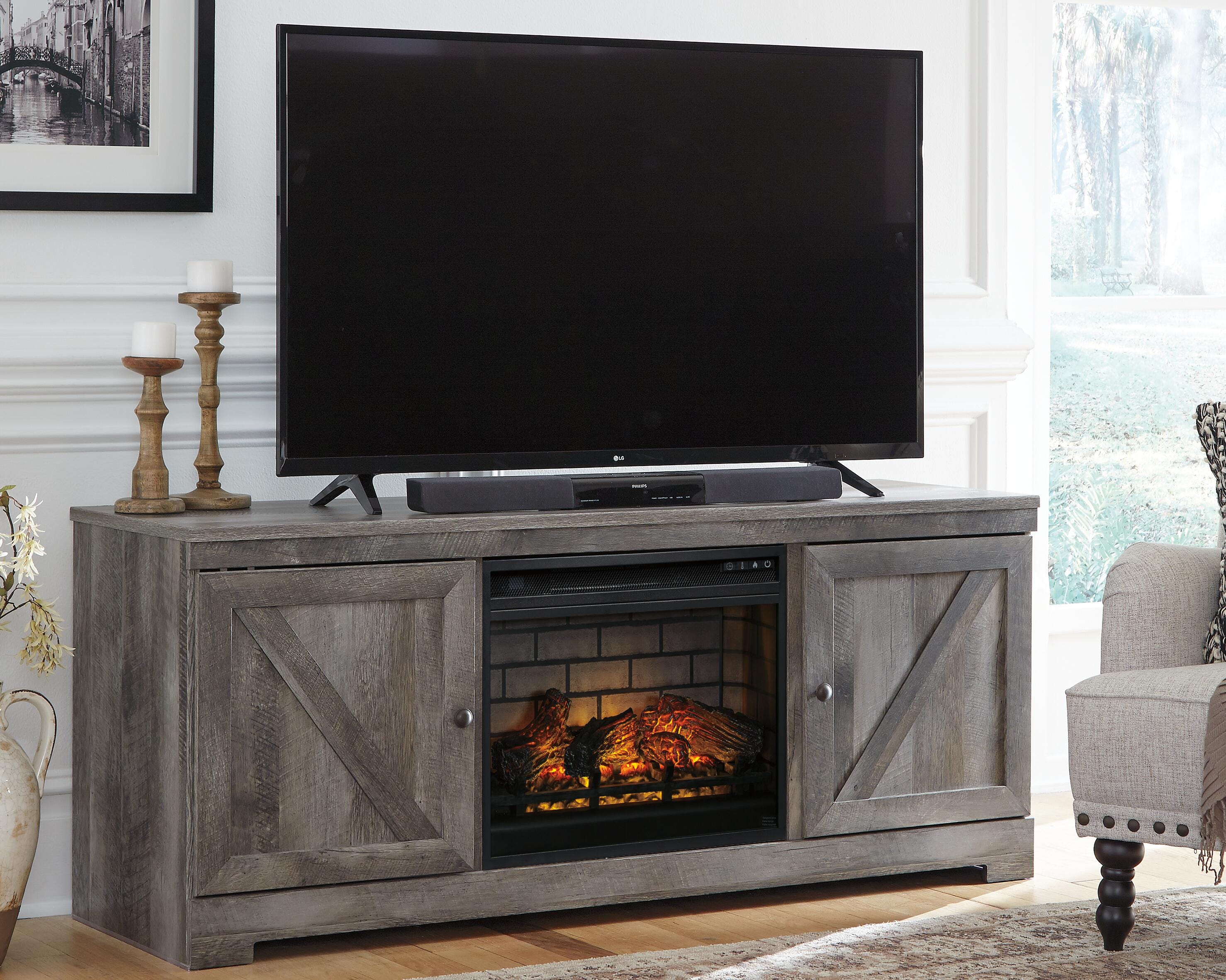 Dar Furniture - Ashley Furniture - Wynnlow 63" TV Stand with Electric Fireplace - 63" TV Stand with Electric Fireplace / Gray - W440W9