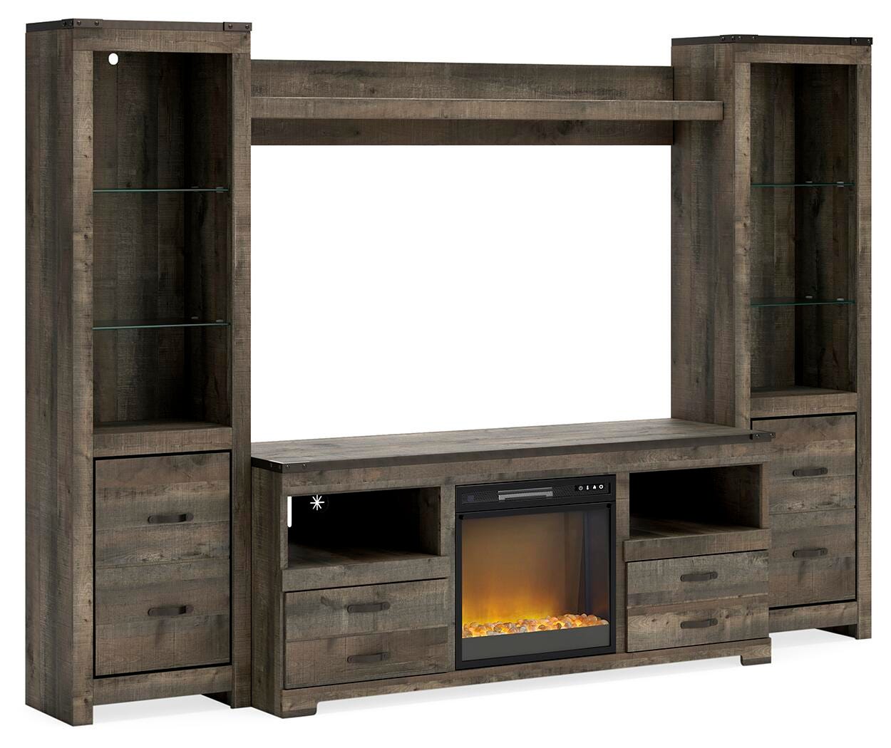 Dar Furniture - Ashley Furniture - Trinell 4-Piece Entertainment Center with Electric Fireplace - 4-Piece Entertainment Center with Electric Fireplace / Brown - W446W10