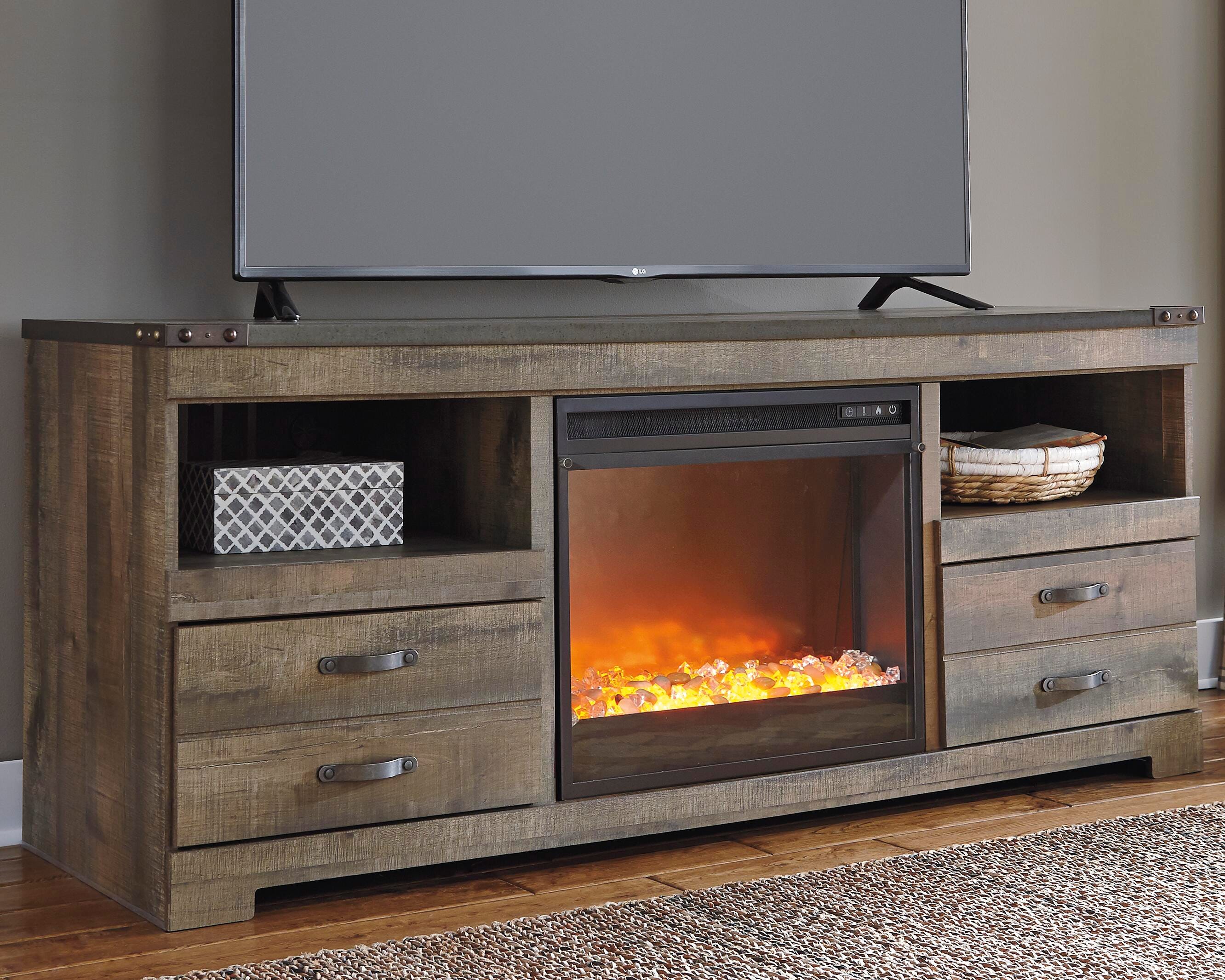 Dar Furniture - Ashley Furniture - Trinell 63" TV Stand with Electric Fireplace - 63" TV Stand with Electric Fireplace / Brown - W446W5