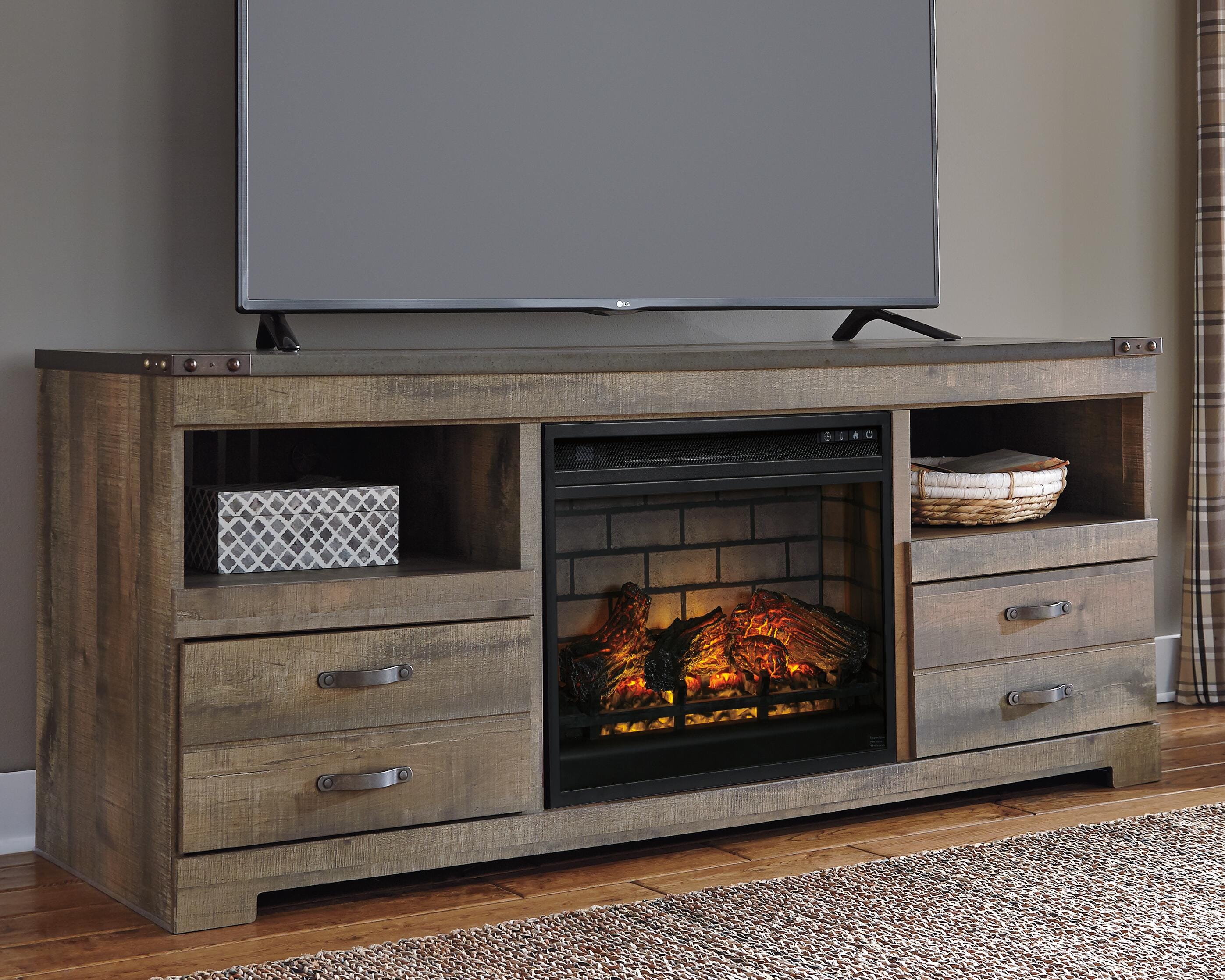 Dar Furniture - Ashley Furniture - Trinell 63" TV Stand with Electric Fireplace - 63" TV Stand with Electric Fireplace / Brown - W446W9