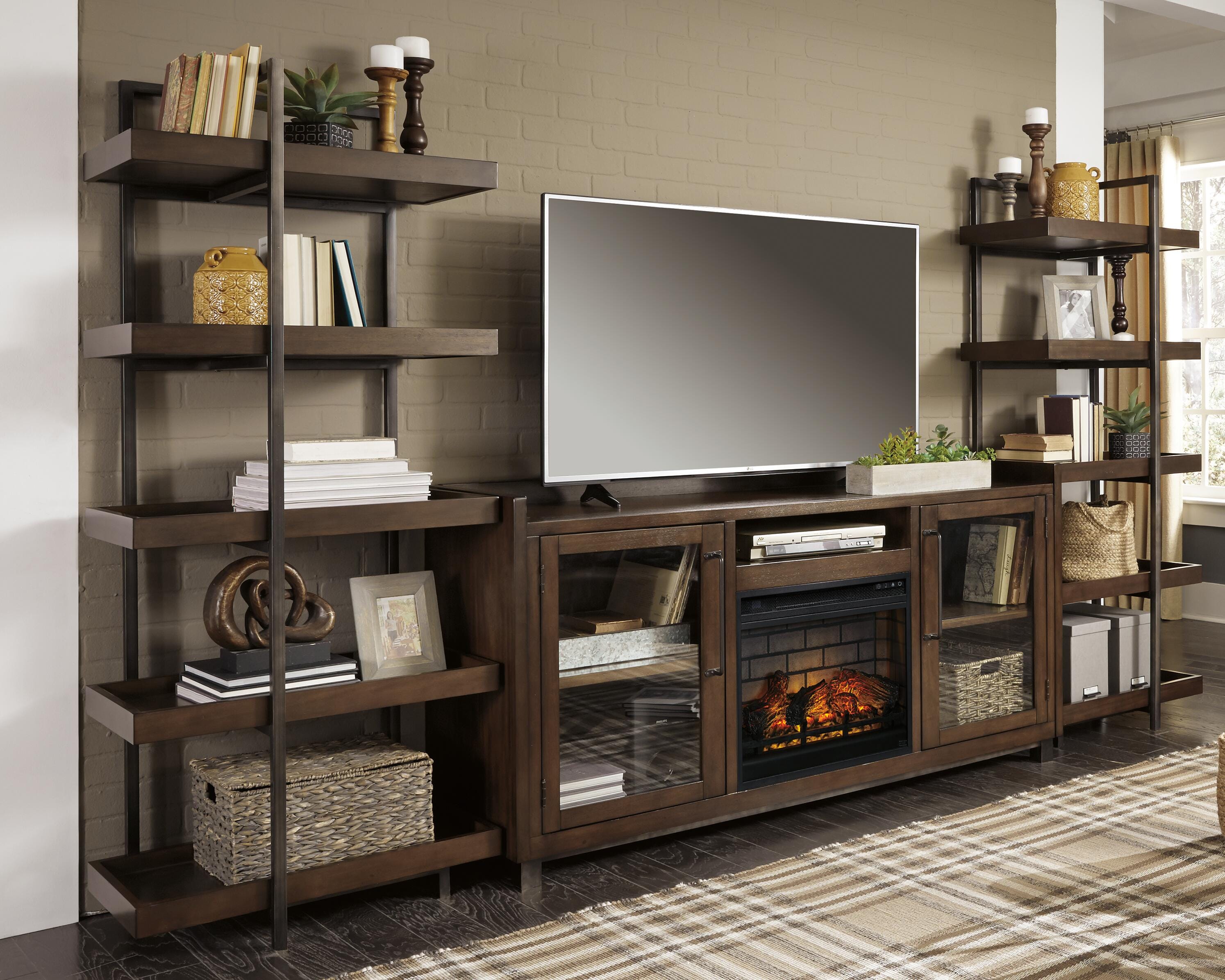 Dar Furniture - Ashley Furniture - Starmore 3-Piece Wall Unit with Electric Fireplace - 3-Piece Wall Unit with Electric Fireplace / Brown/Gunmetal - W633W6