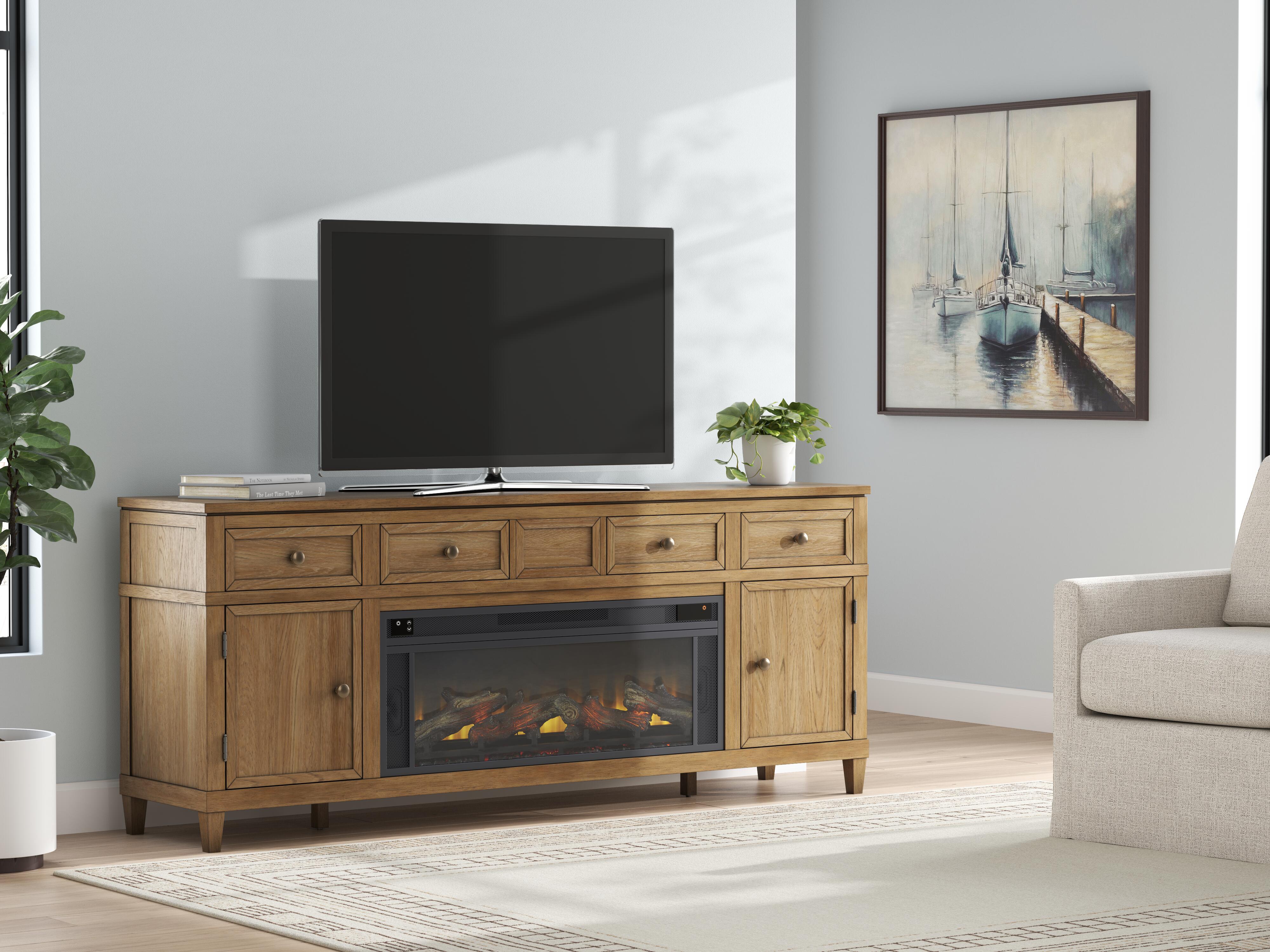 Dar Furniture - Ashley Furniture - Sharlance 81" TV Stand with Electric Fireplace - 81" TV Stand with Electric Fireplace / Light Brown - W655W1