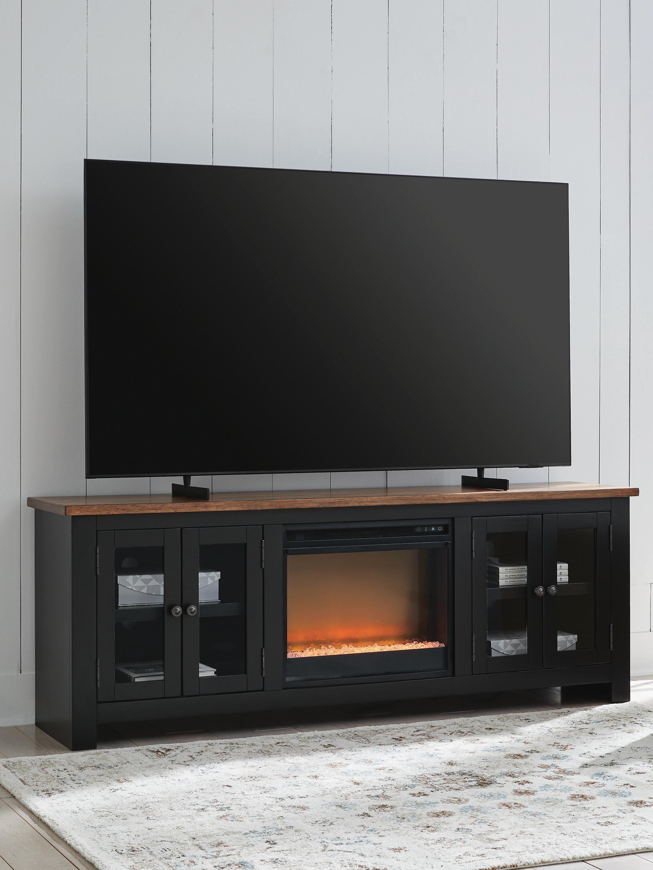 Dar Furniture - Ashley Furniture - Wildenauer 76" TV Stand with Electric Fireplace - 76" TV Stand with Electric Fireplace / Brown/Black - W664W2