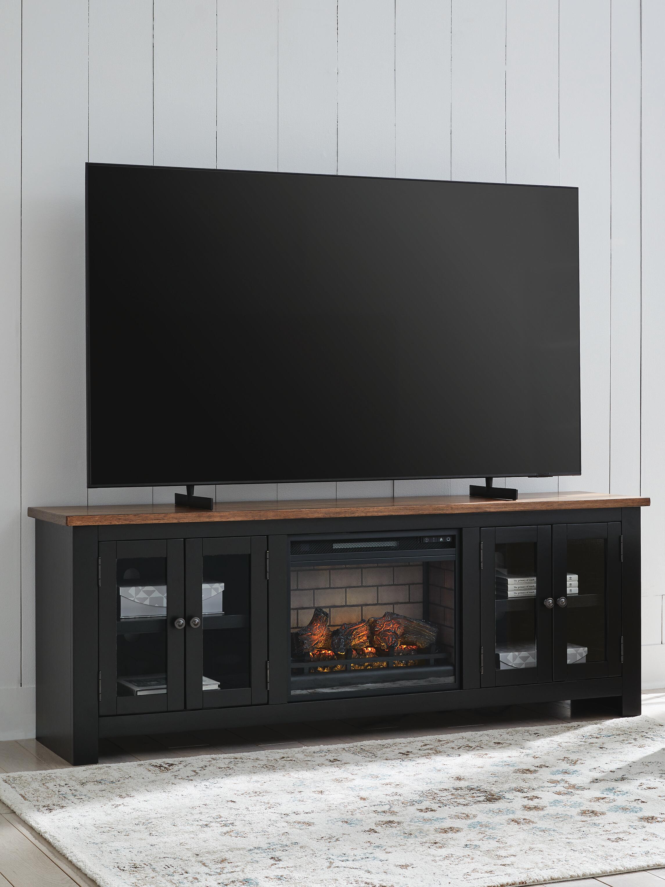 Dar Furniture - Ashley Furniture - Wildenauer 76" TV Stand with Electric Fireplace - 76" TV Stand with Electric Fireplace / Brown/Black - W664W1