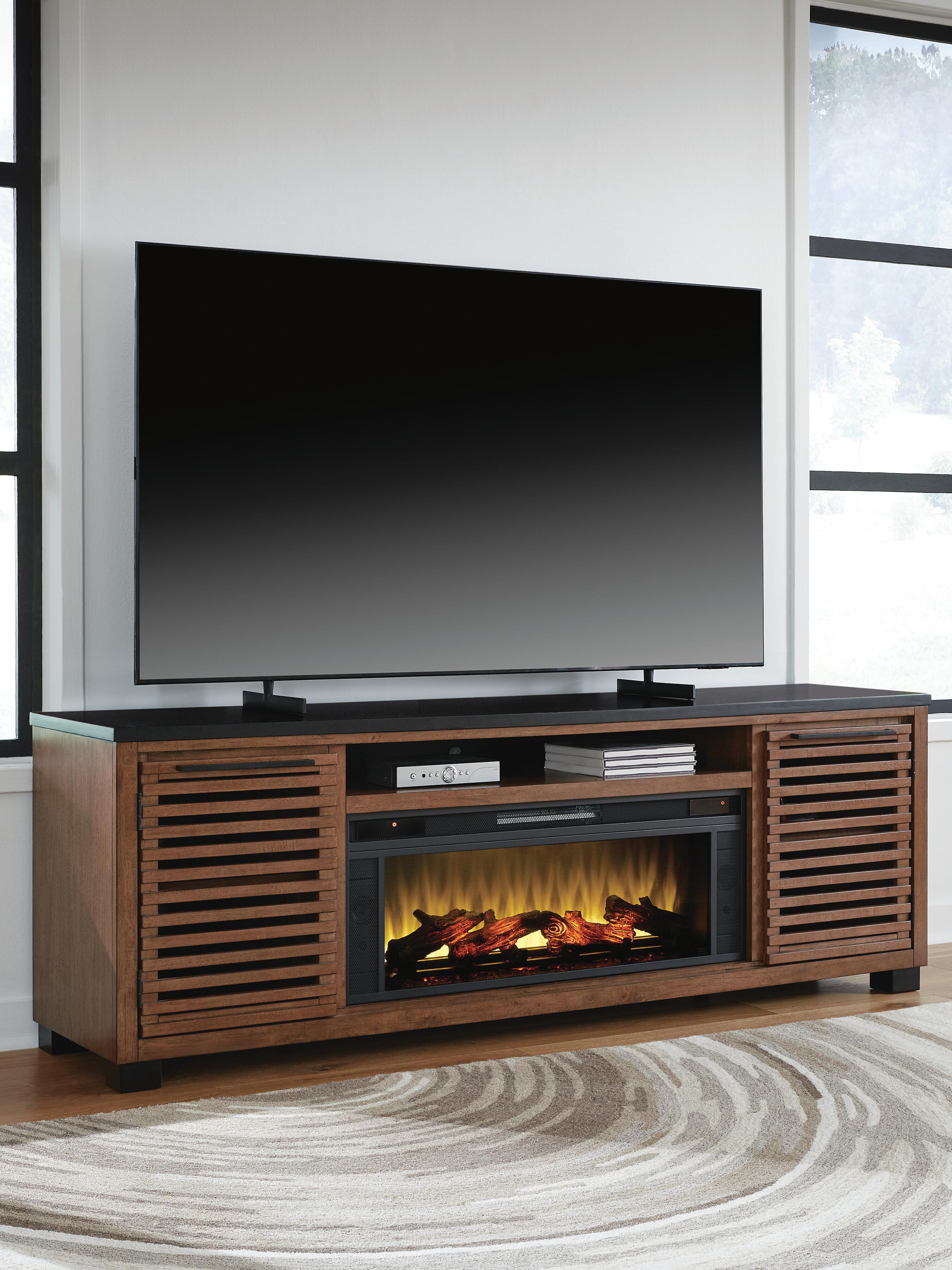Dar Furniture - Ashley Furniture - Kallari 84" TV Stand with Electric Fireplace - 84" TV Stand with Electric Fireplace / Warm Brown/Black - W737W1