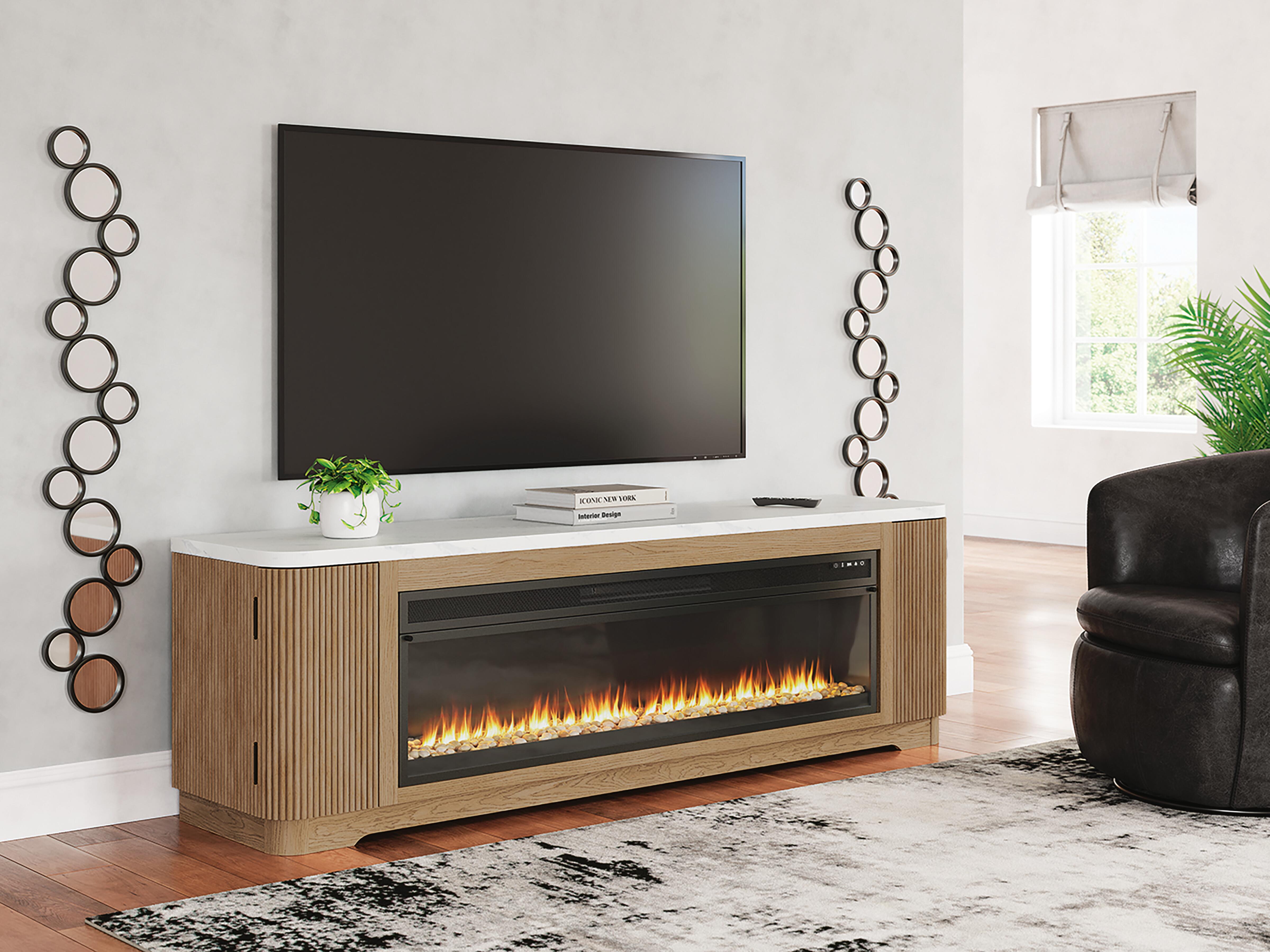 Dar Furniture - Ashley Furniture - Camdill 80" TV Stand with Electric Fireplace - 80" TV Stand with Electric Fireplace / Light Brown - W808W1