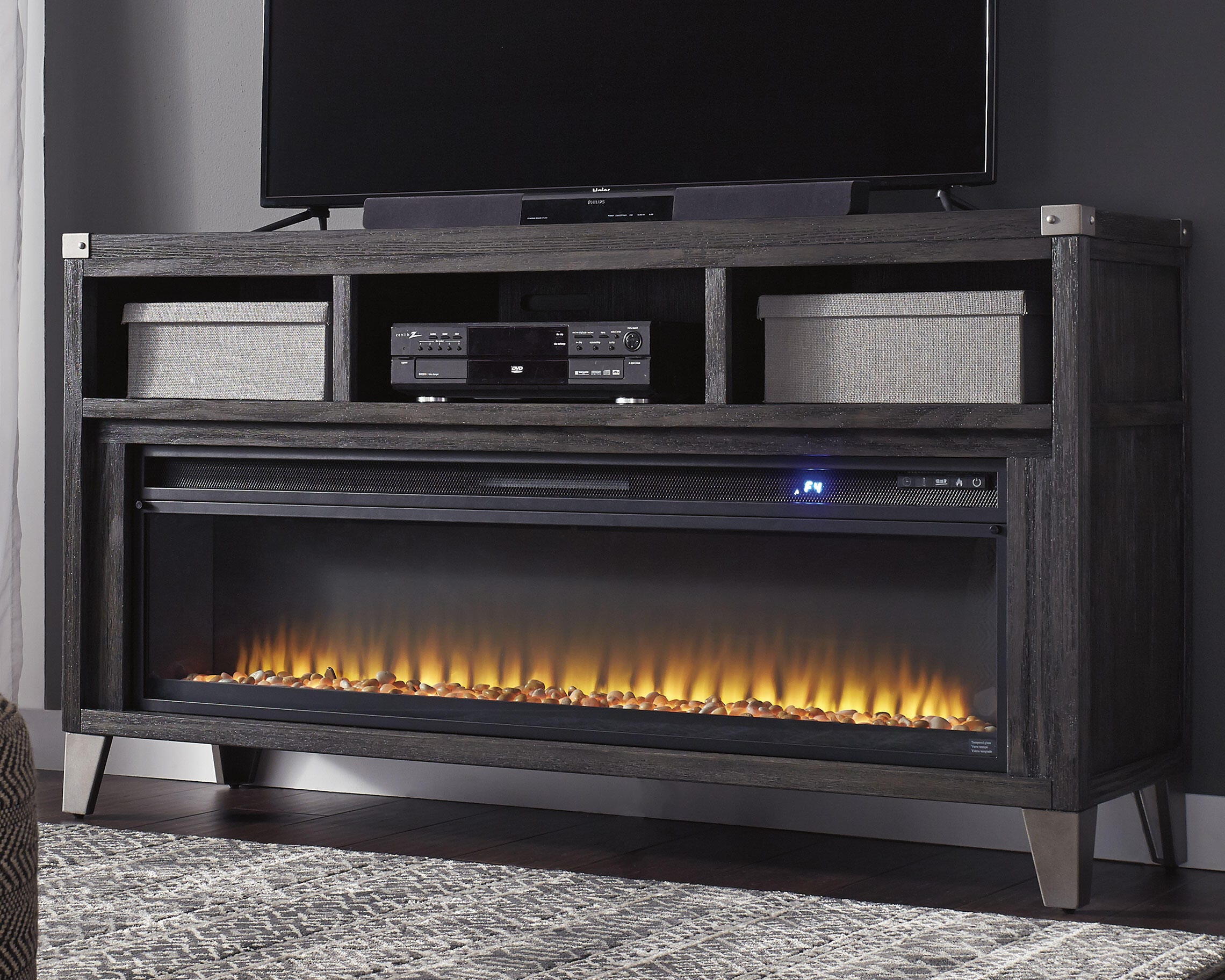 Dar Furniture - Ashley Furniture - Todoe 65" TV Stand with Electric Fireplace - 65" TV Stand with Electric Fireplace / Gray - W901W1